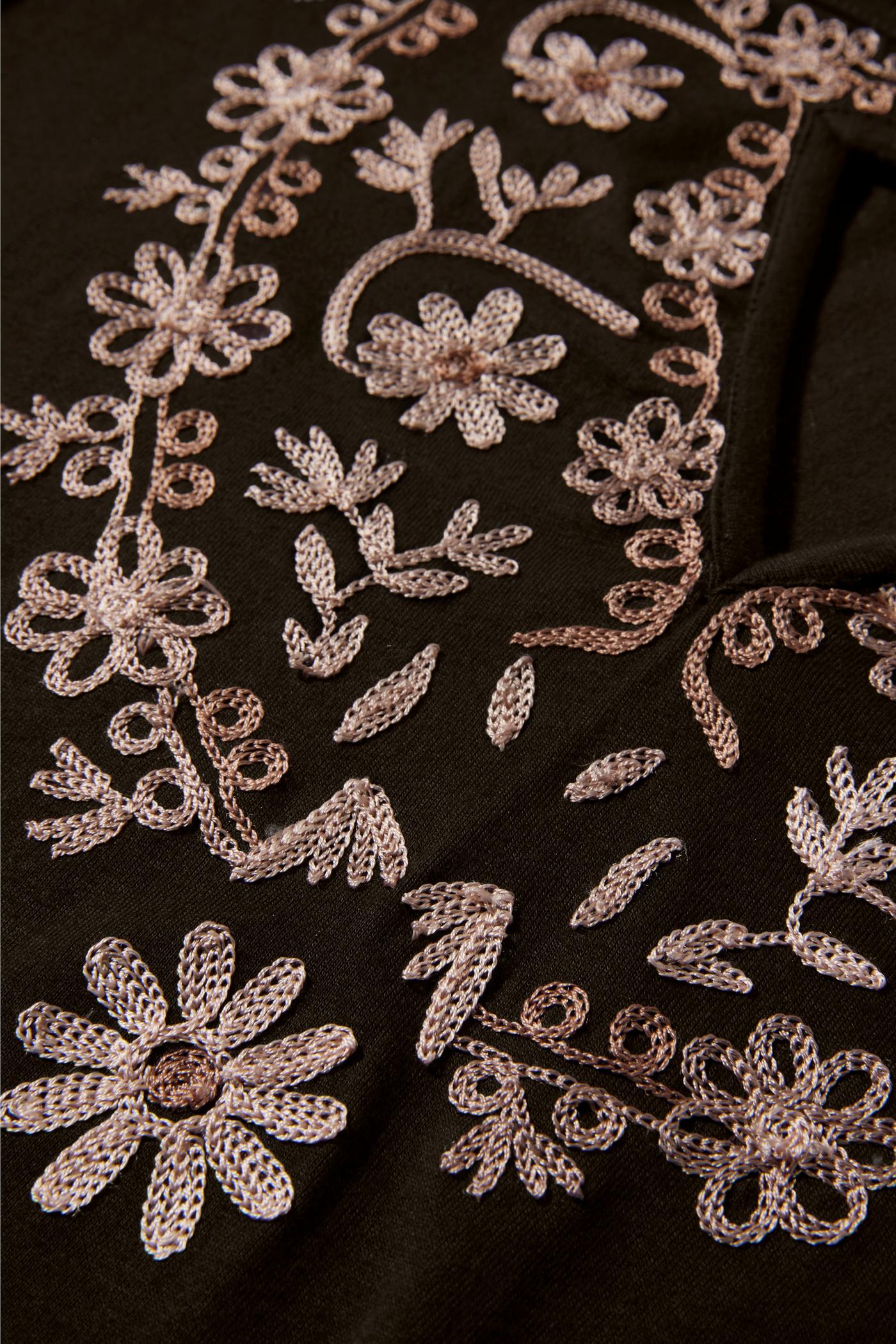 Embroidered Cold Shoulder Blouson Top - Brown Multicolor | Boston
