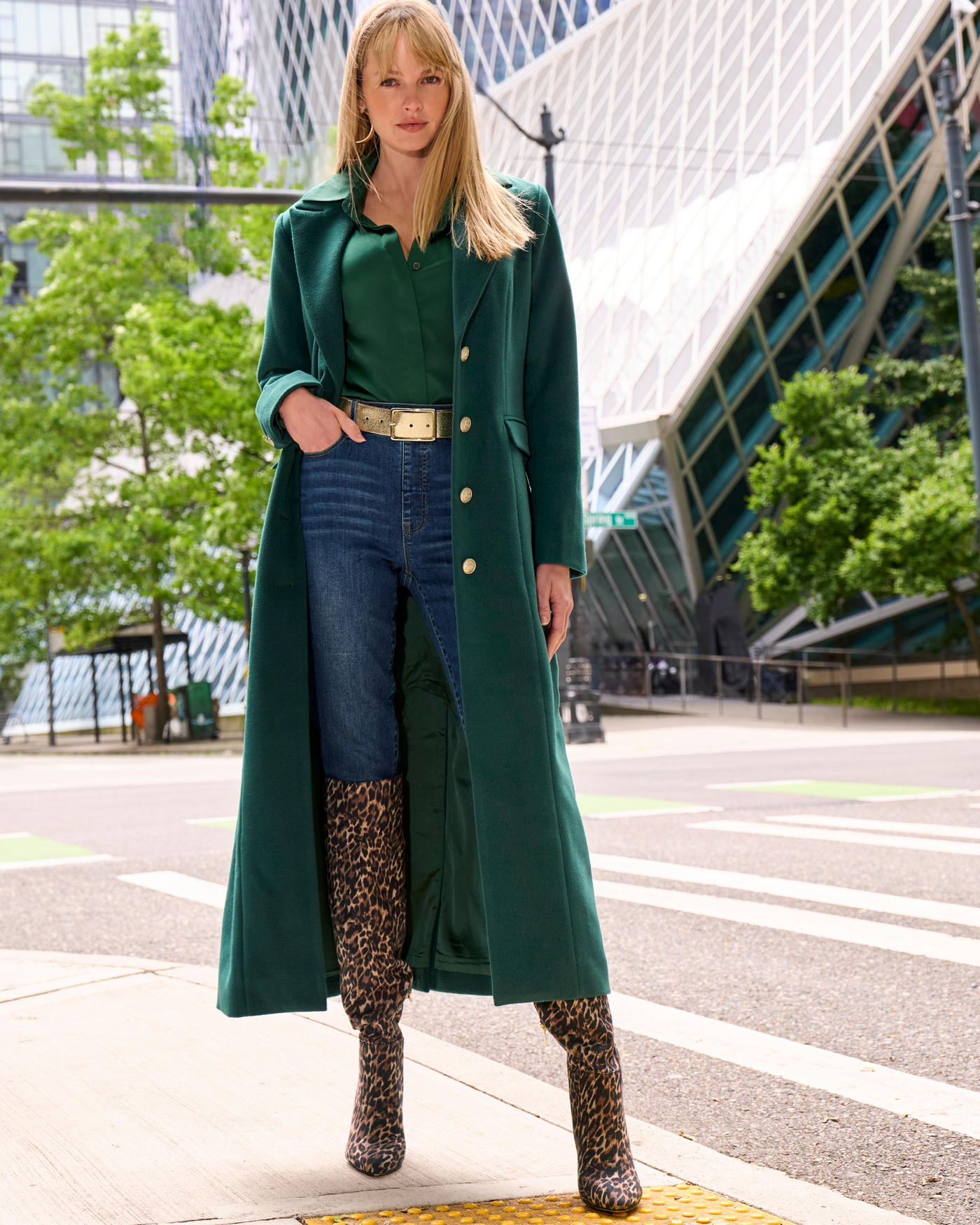 Full Length Classic Tailored Coat Deep Emerald
