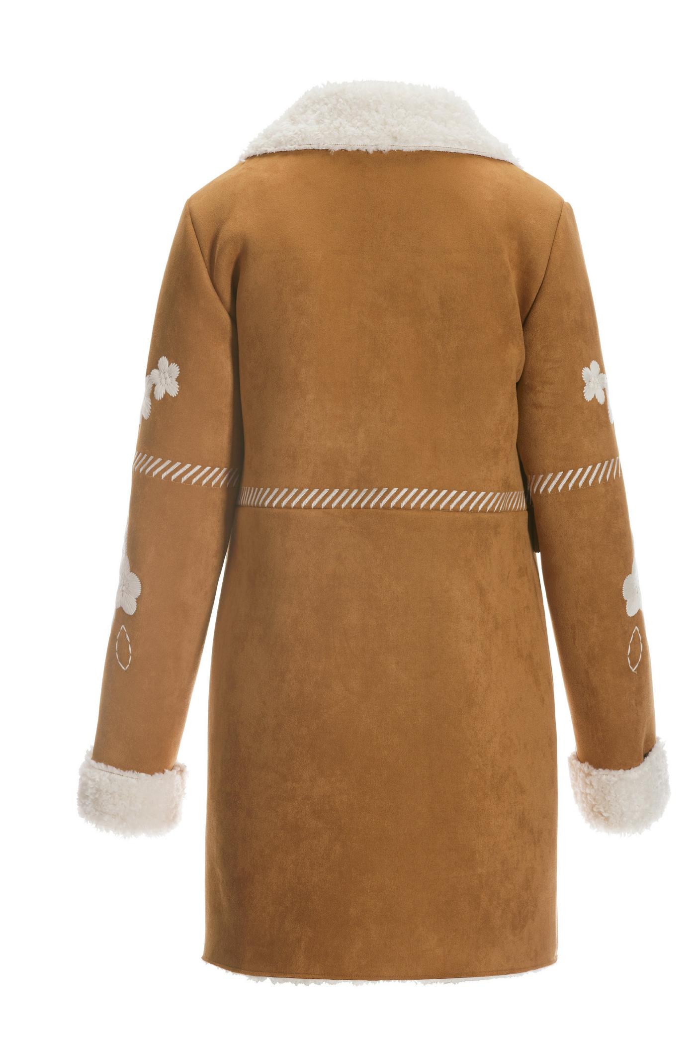 Faux Suede Shearling Embroidered Coat - Camel | Boston Proper