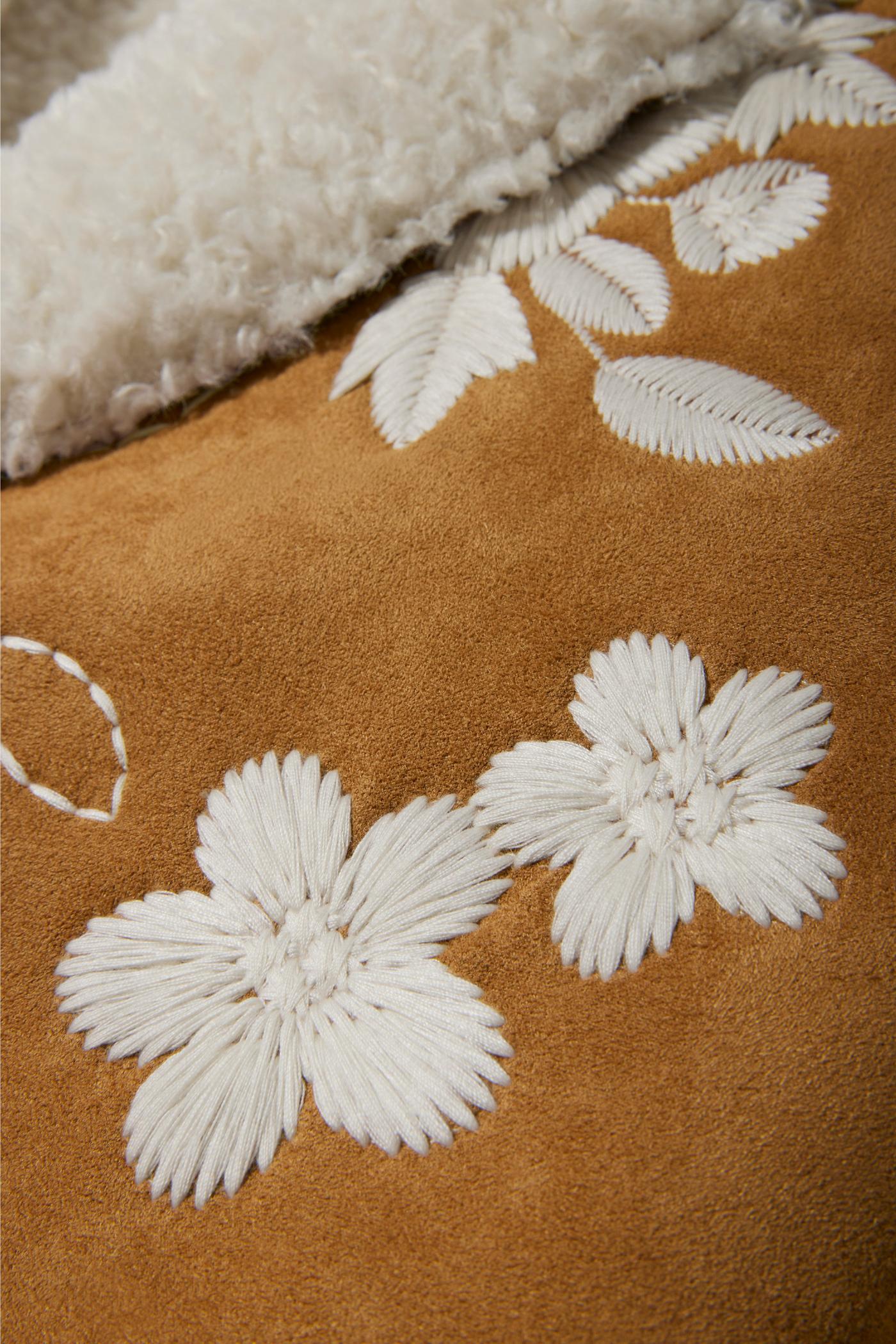 Faux Suede Shearling Embroidered Coat - Camel | Boston Proper