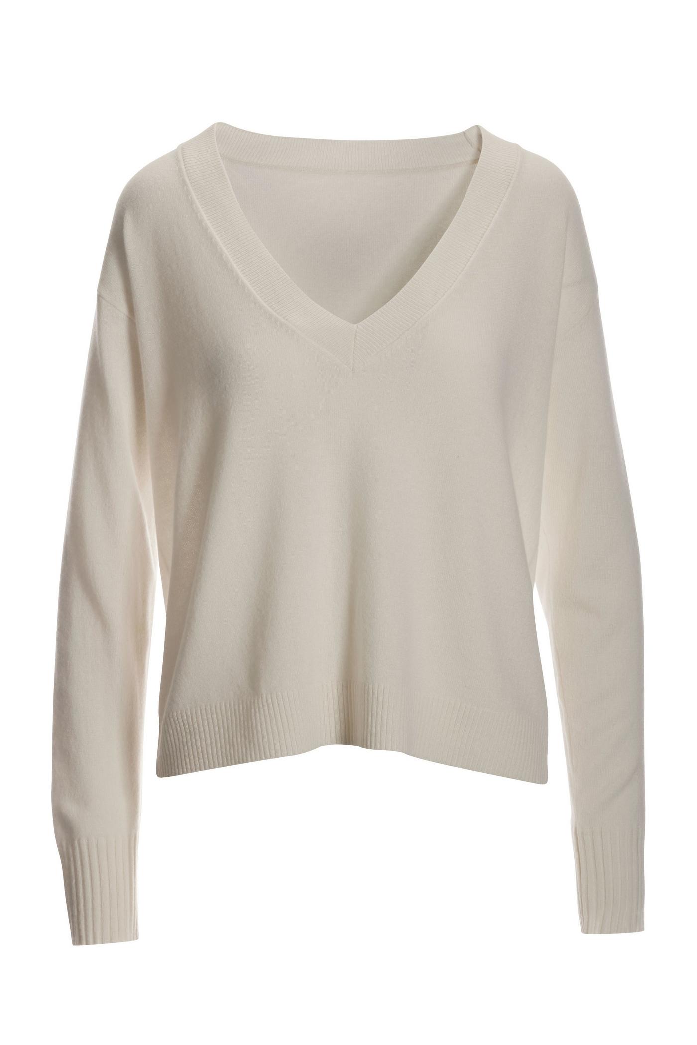 Cashmere Deep V Neck Sweater - Off White | Boston Proper