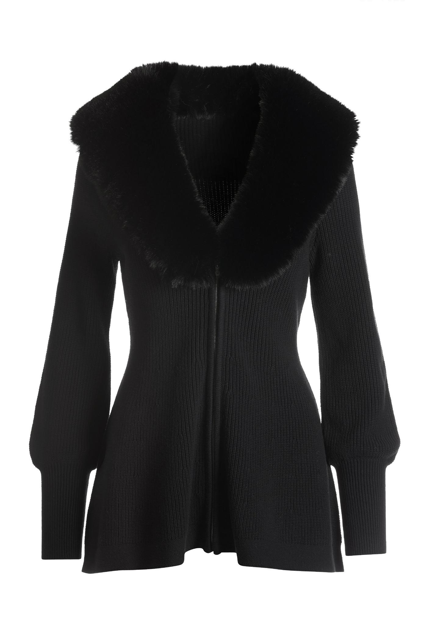 Faux Fur Balloon Sleeve A Line Zip Up Cardigan - Black | Boston Proper