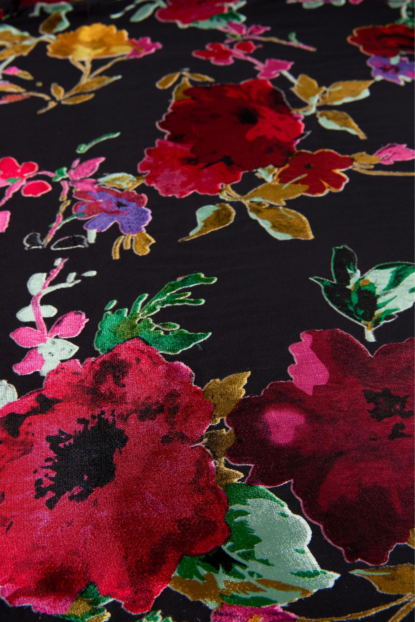 Floral Print Organza Button-Up Long-Sleeve Shirt