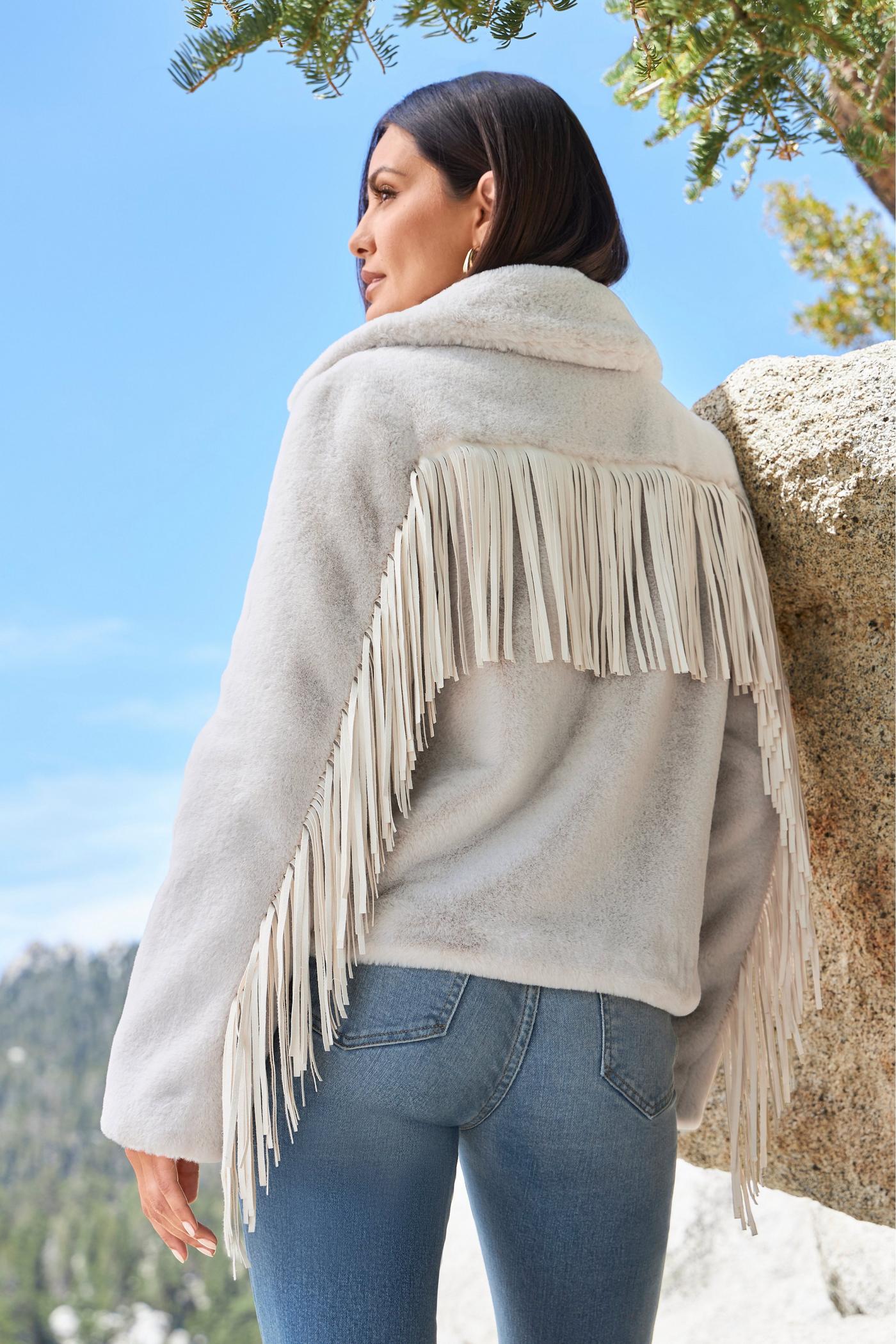 Fringe Faux-Fur Chubby Jacket - Sea Salt | Boston Proper