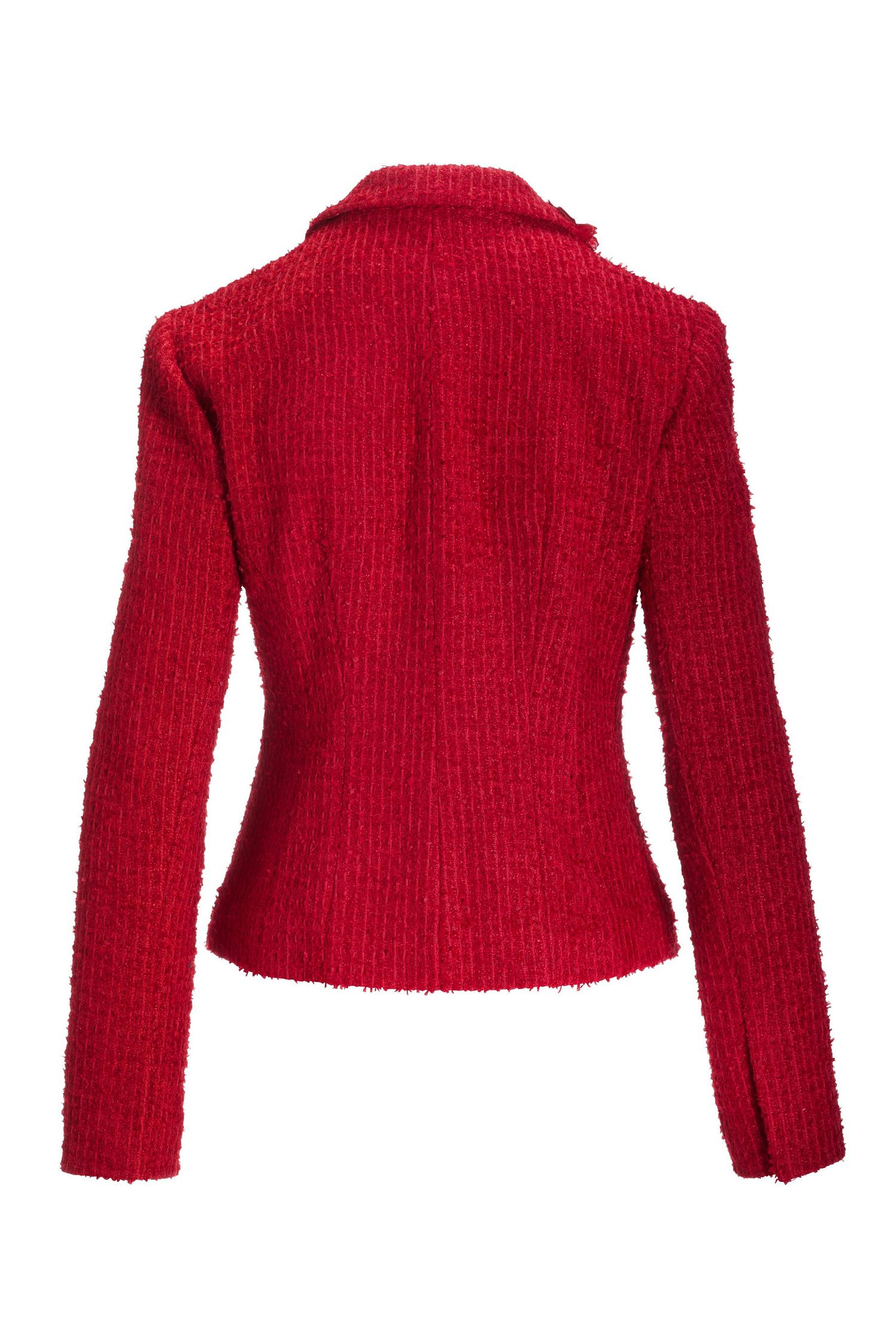 3D Floral Applique Tweed Jacket - Jester Red
