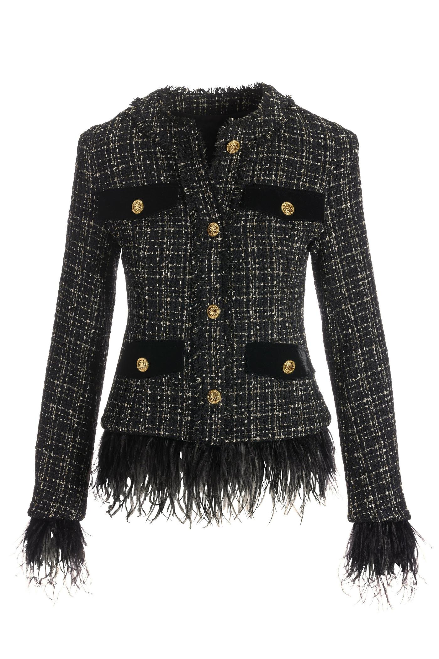 Faux-Feather Tweed Parisian Jacket - Black | Boston Proper