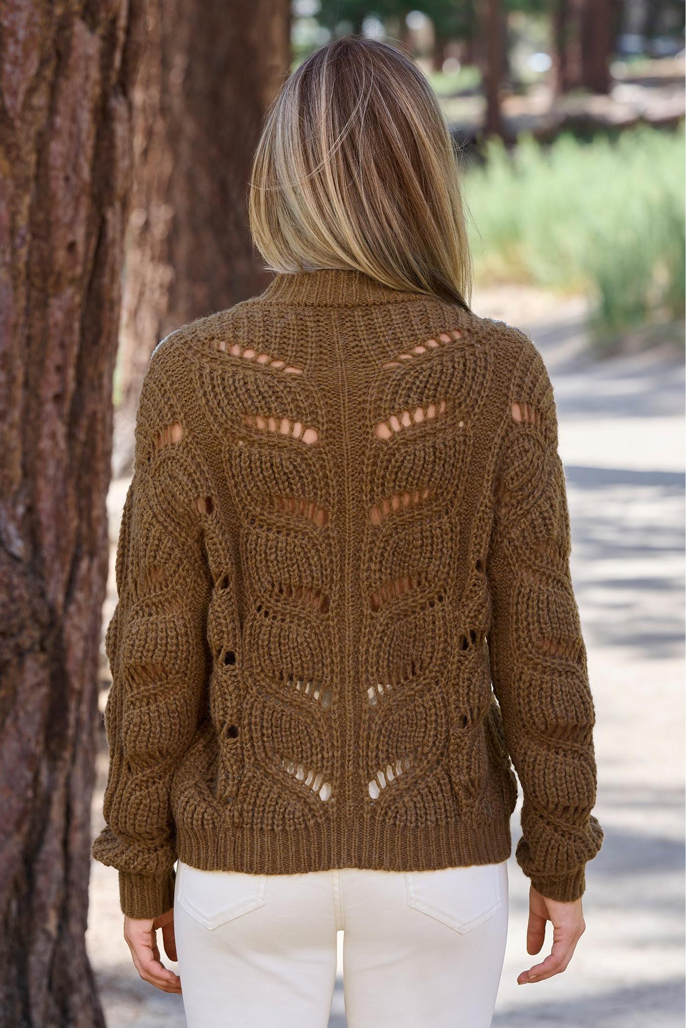 Embellished Open-Stitch Short Cardigan Sweater - Brown | Boston Proper
