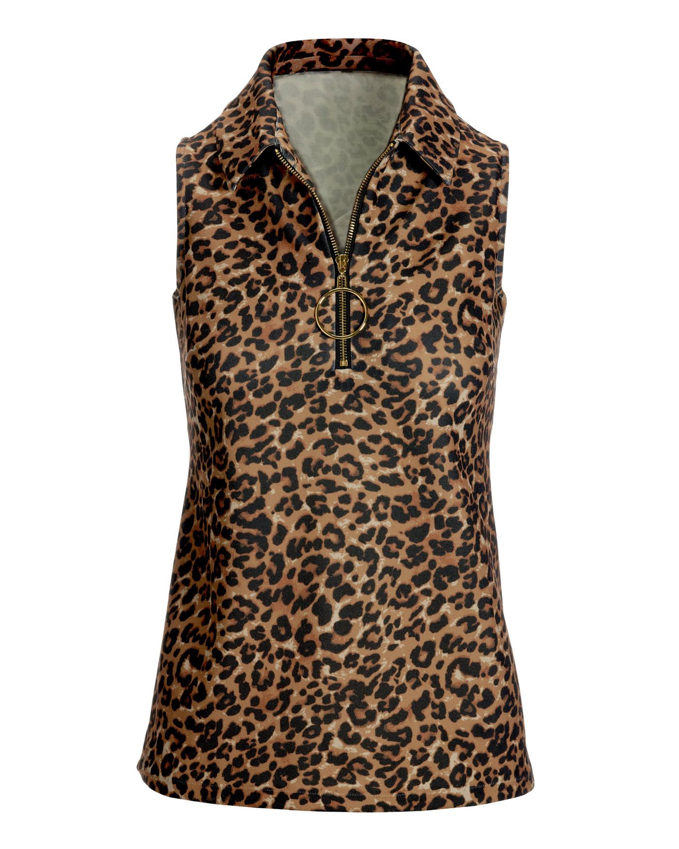 Leopard Zip Up Collared Knit Top - Multicolor | Boston Proper