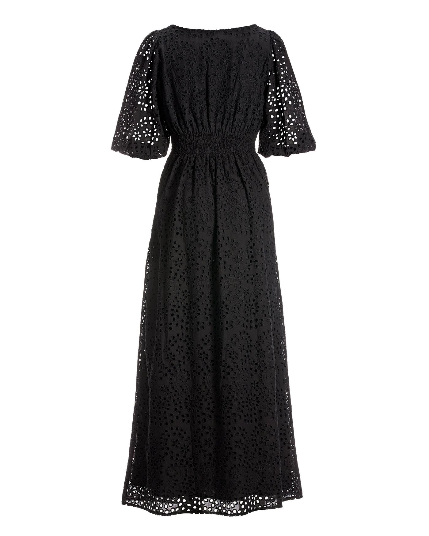 Eyelet Covered Button Maxi Dress - Black | Boston Proper