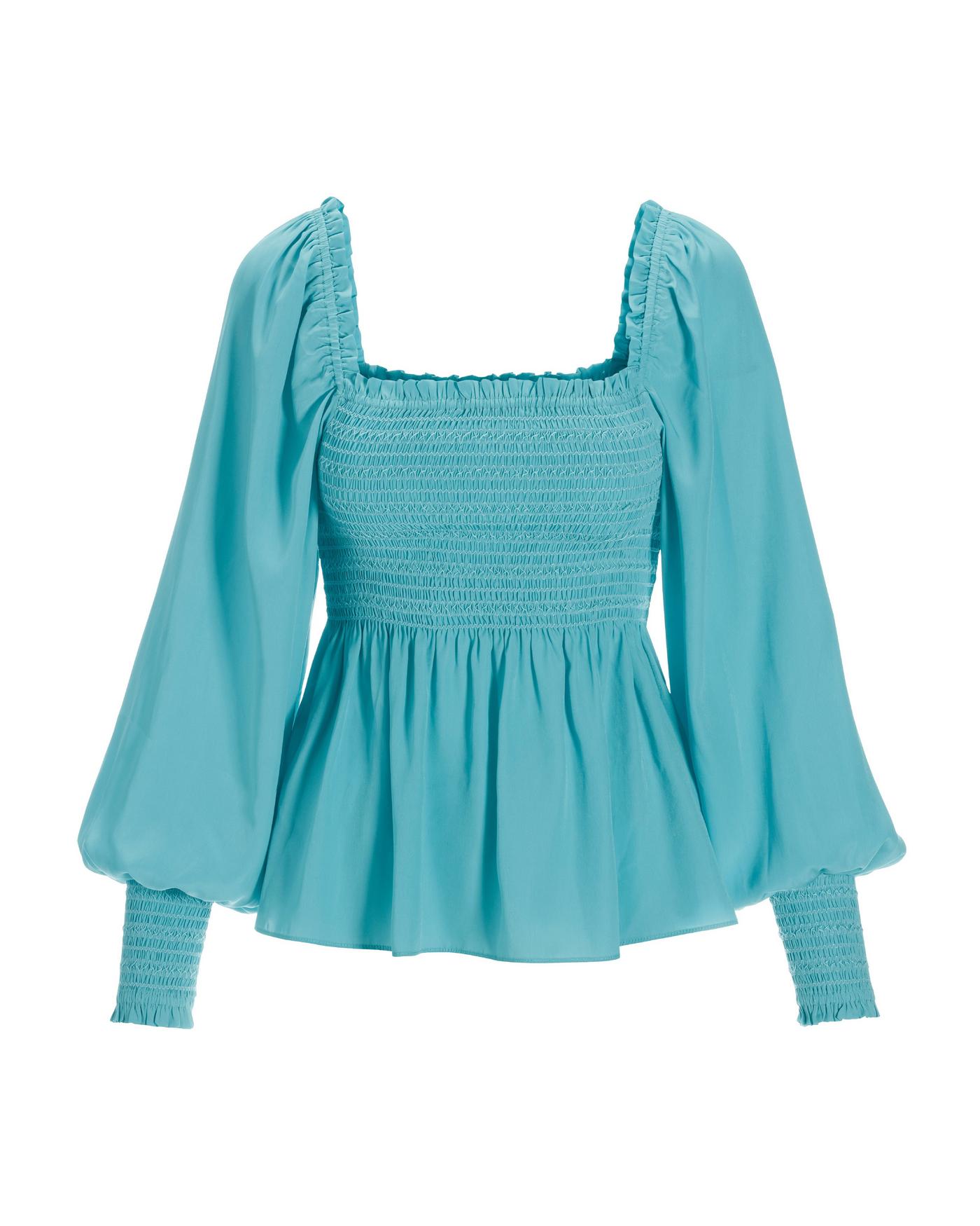 Isabela Smocked Peplum Drama Sleeve Blouse - Capri | Boston Proper