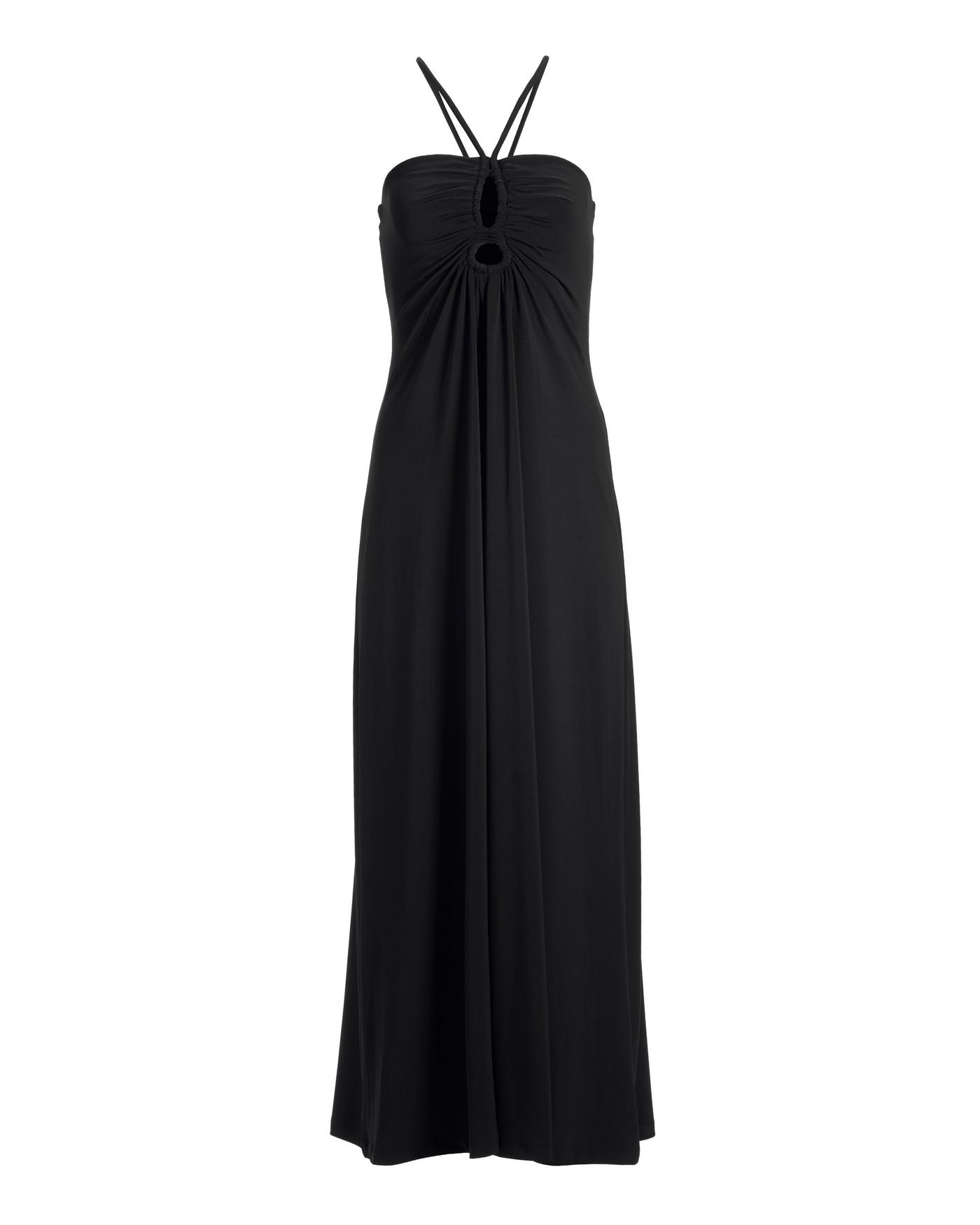 【0123】frontbuttonA-line silhouette Dress Keyhole Halter Maxi Dress - Black | Boston Proper