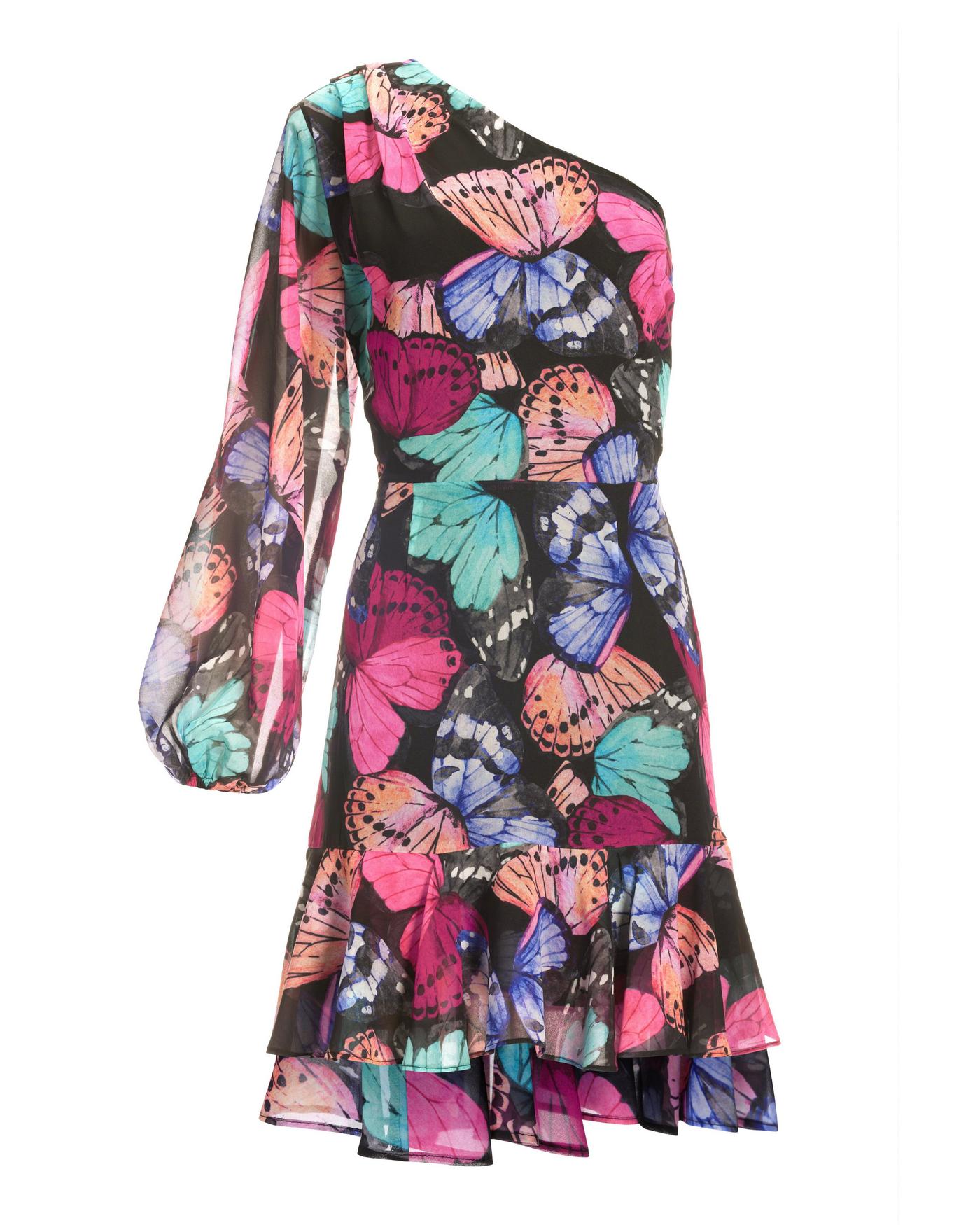 butterfly one shoulder dress All About Her Pink One Shoulder Butterfly Brooch Maxi Dress