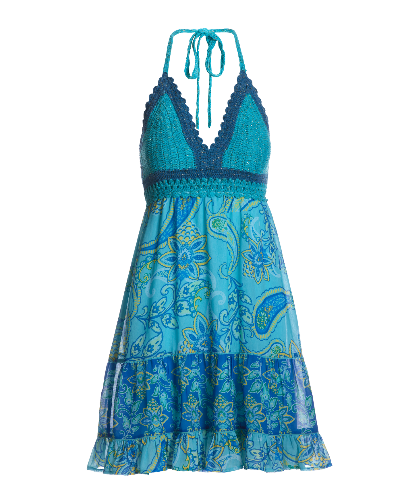 Montauk Paisley Print Crochet Halter Swing Dress - Blue Multi | Boston  Proper