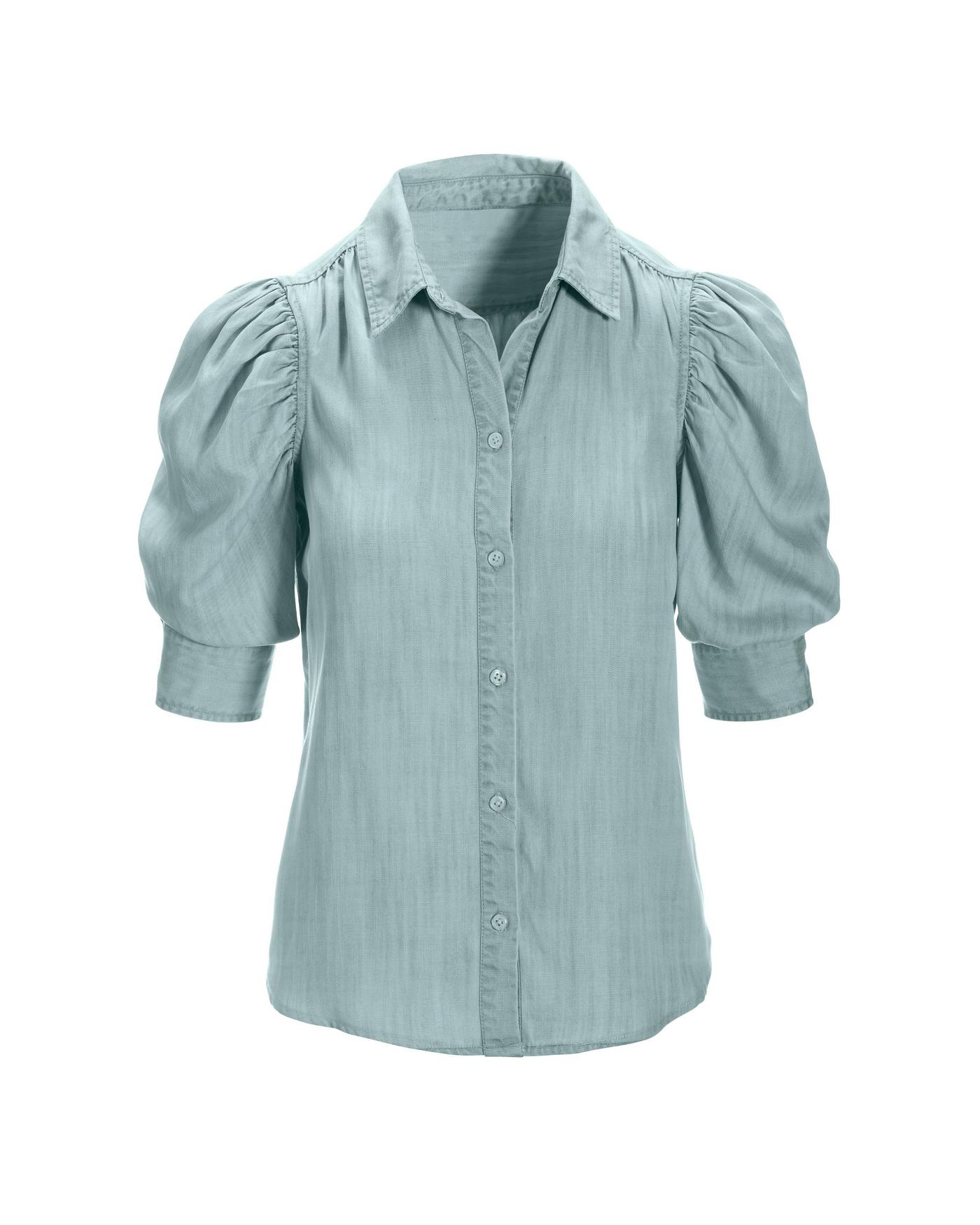 Puff-Sleeve Tencel Button-Up Shirt - Light Wash | Boston Proper