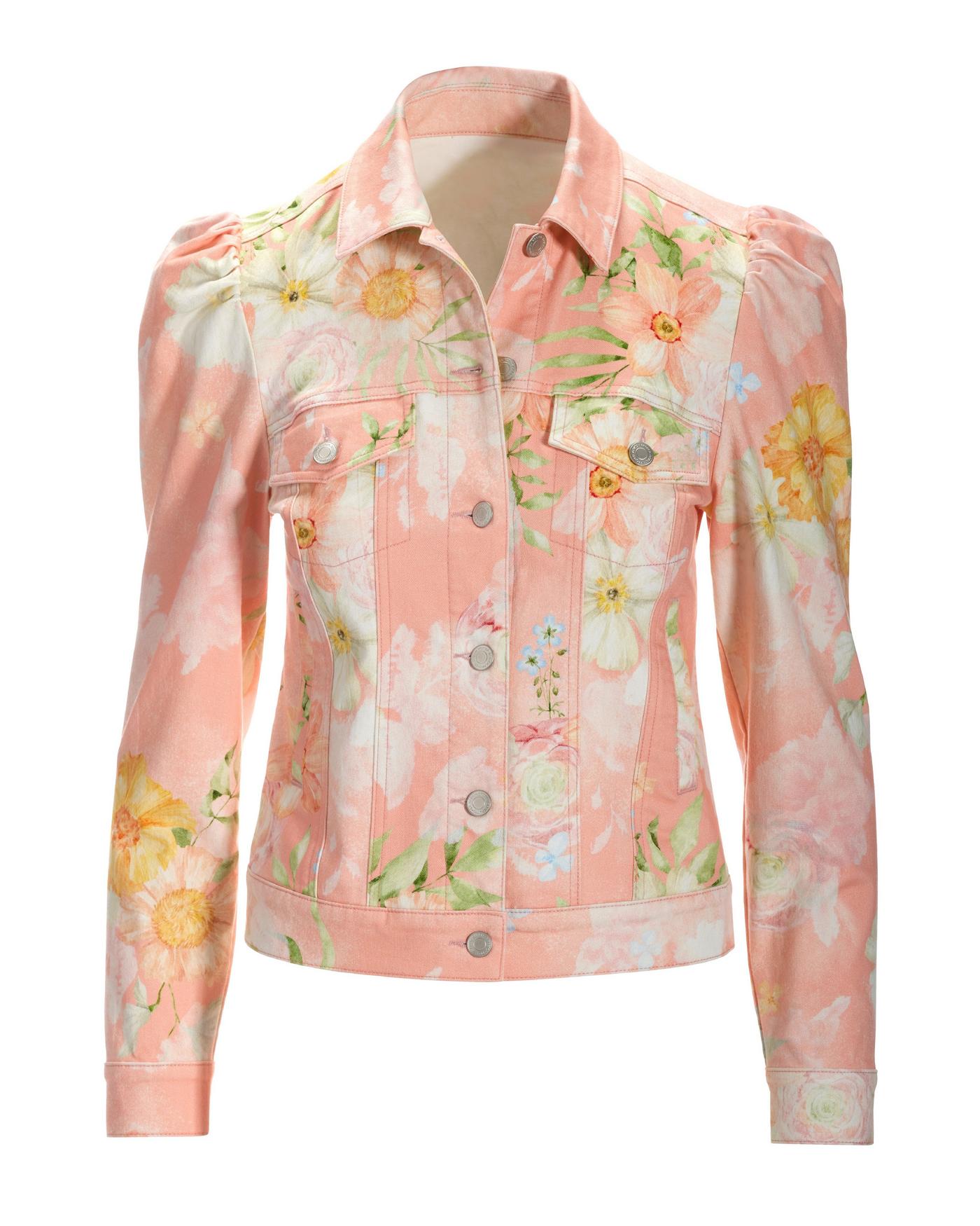 Vintage Blooms Print Puff-Sleeve Denim Jacket Pink Boston Proper