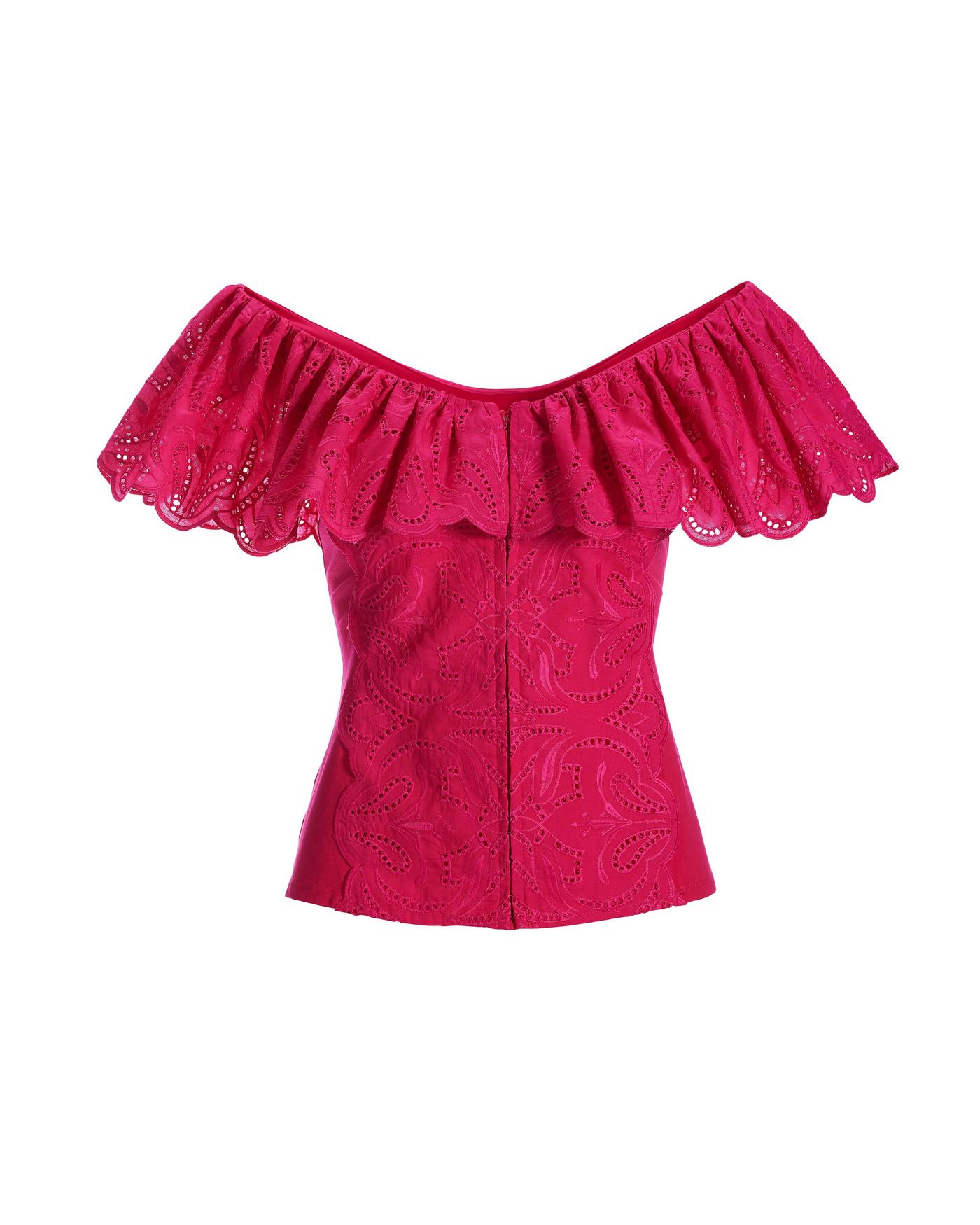 Eyelet Ruffle Zip-Up Top - Raspberry | Boston Proper