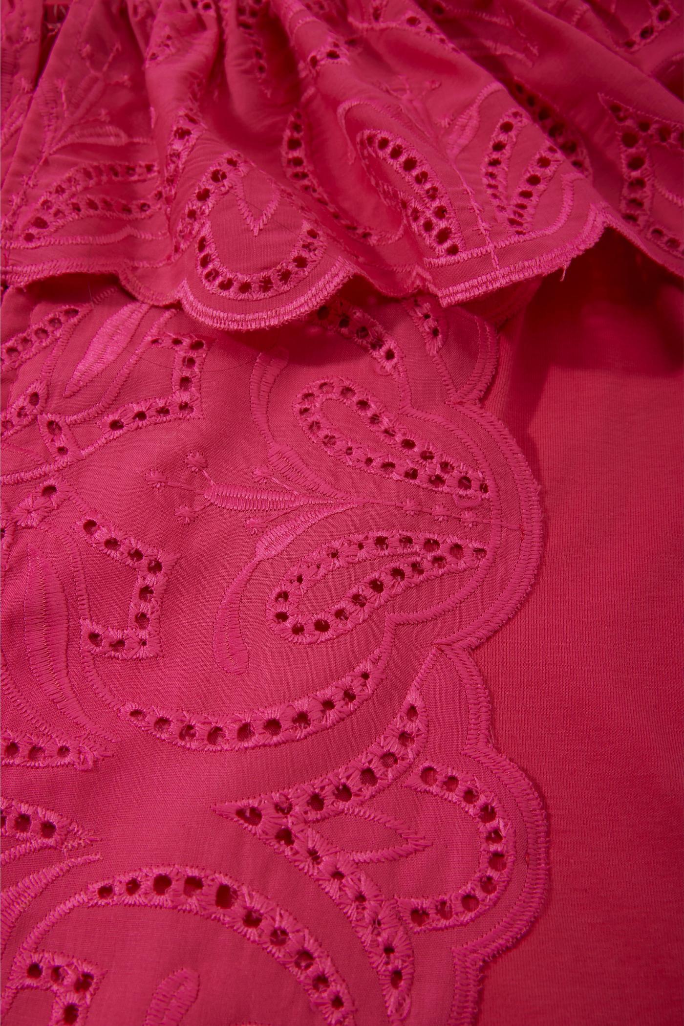 Eyelet Ruffle Zip-Up Top - Raspberry | Boston Proper