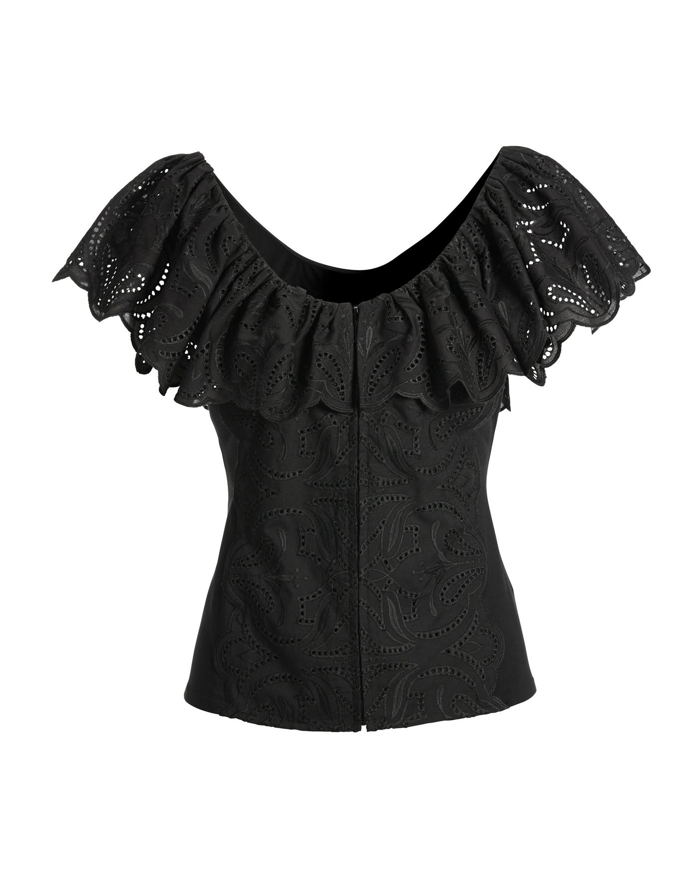 Eyelet Ruffle Zip-Up Top - Black | Boston Proper