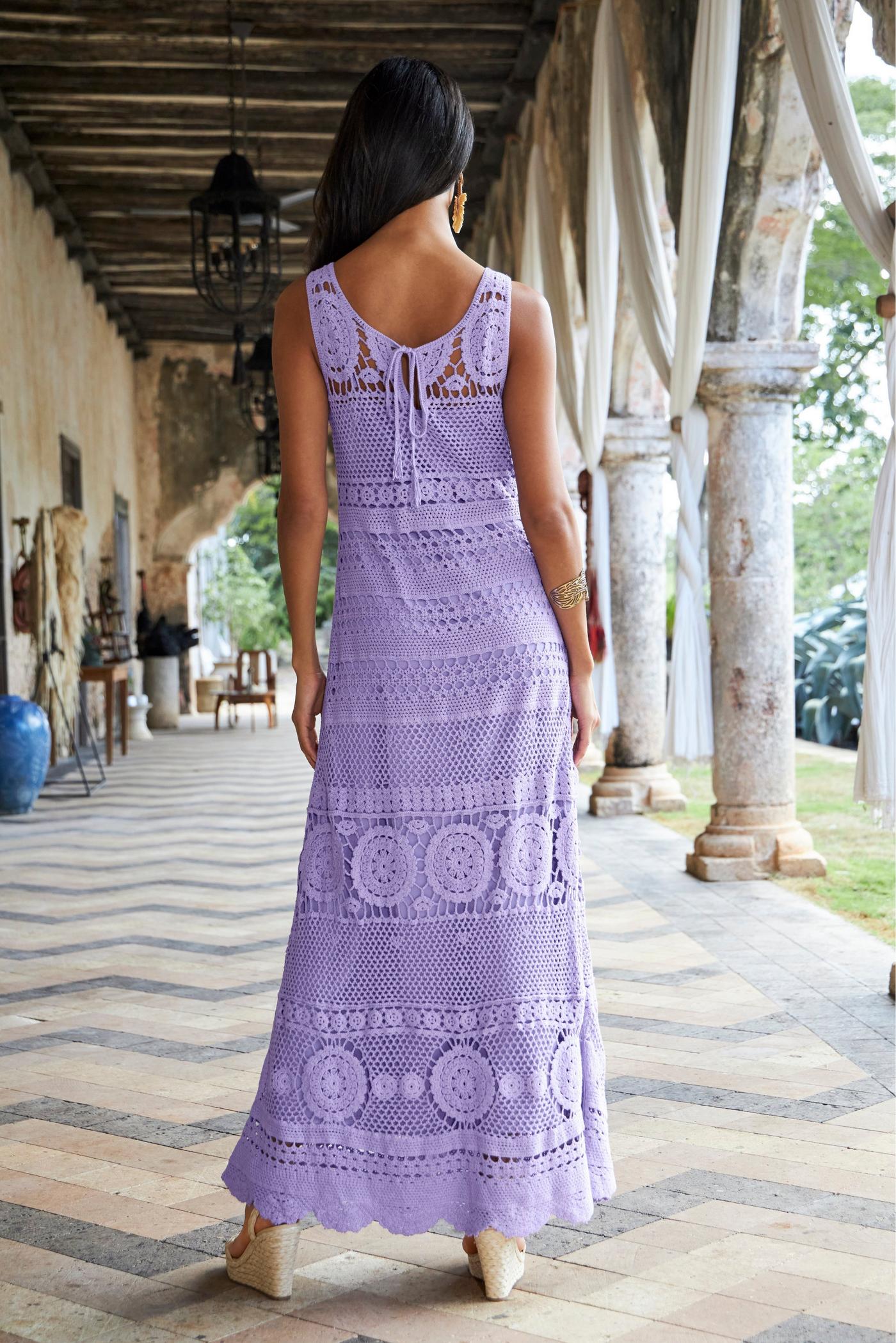 Sleeveless Crochet Maxi Dress - Purple | Boston Proper