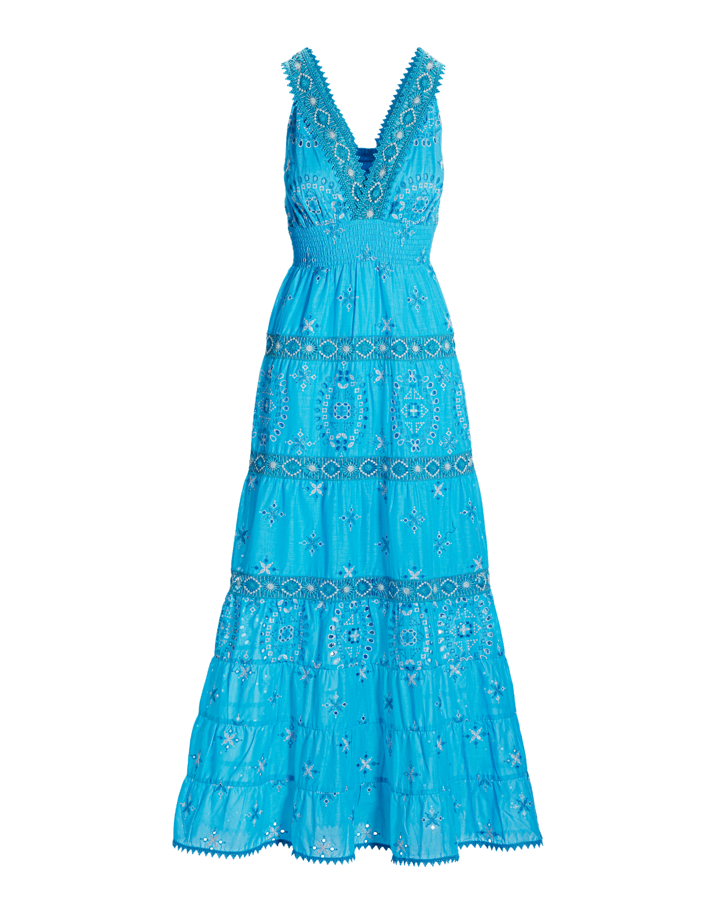 Metallic Lace-Inset Eyelet Maxi Dress Bachelor Button