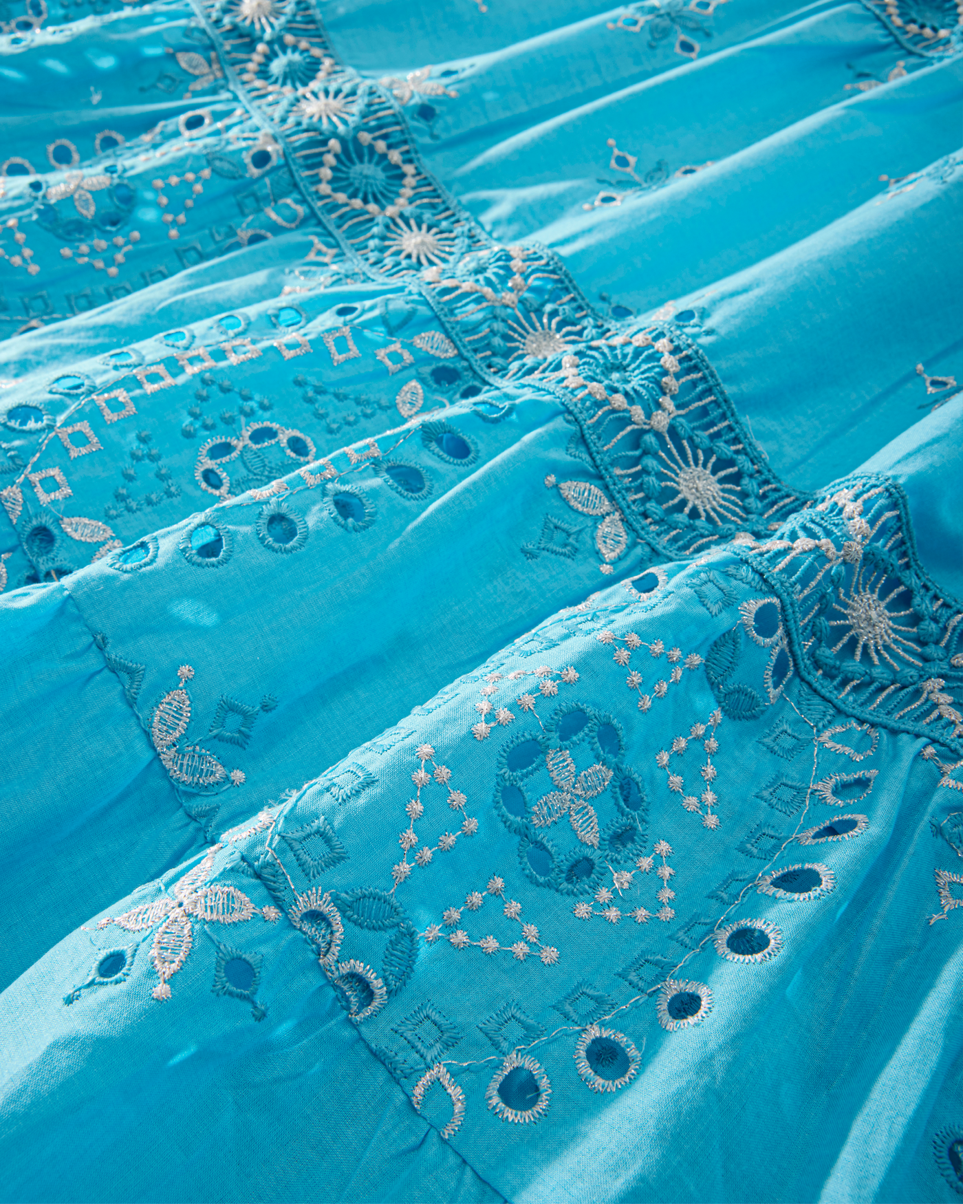 Metallic Lace-Inset Eyelet Maxi Dress Bachelor Button