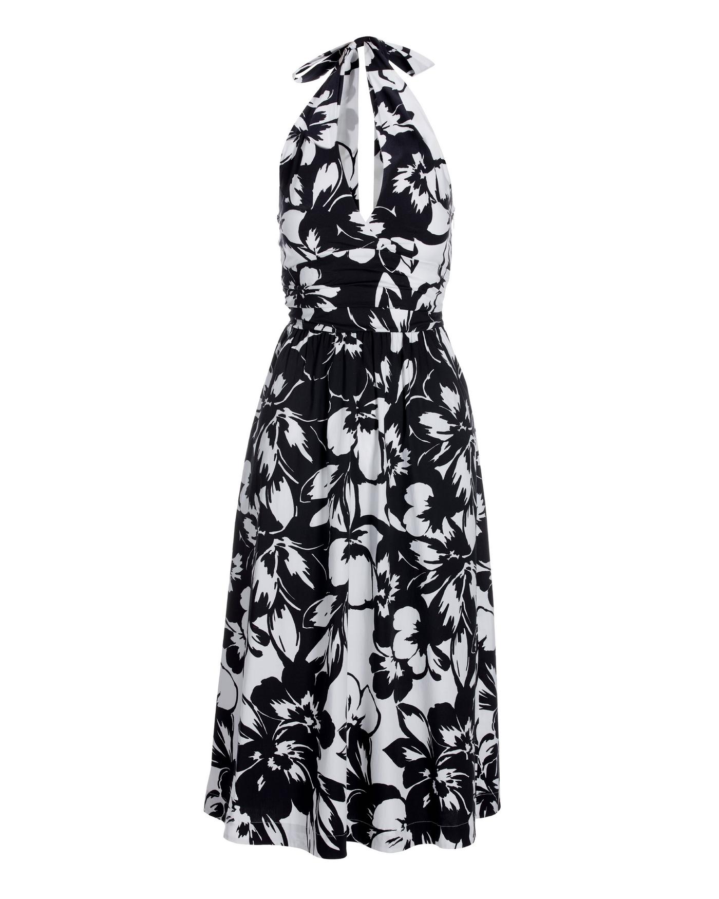 blue dress for baby girl Carolyne Roehm for Elizabeth Arden Floral A-Line Dress Black White main image 0