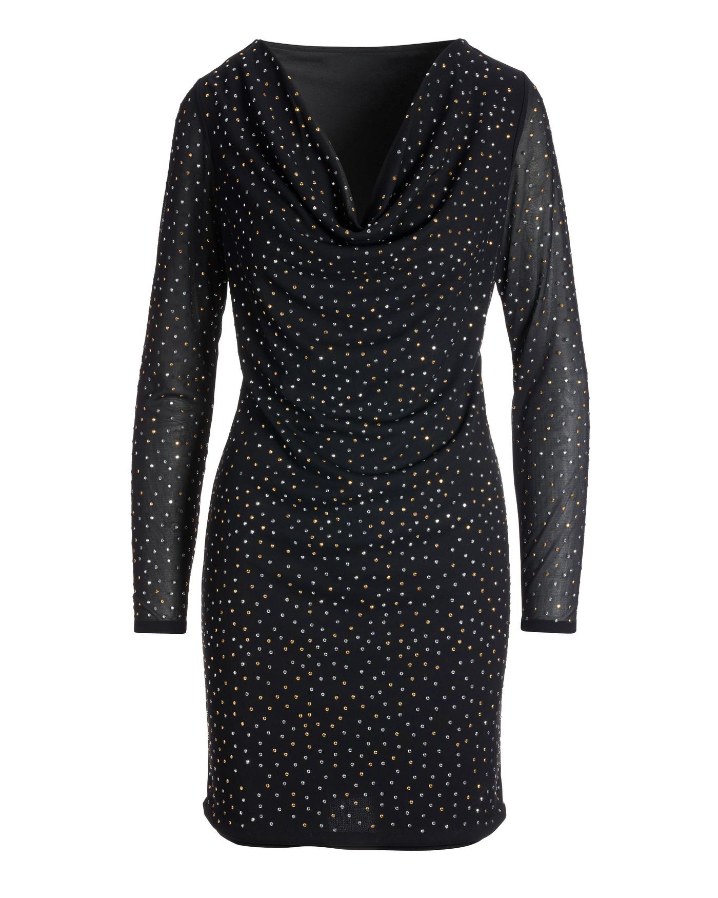 Metallic Bead Embellished Cowl-Neck Mesh Sheath Dress - Black | Boston  Proper