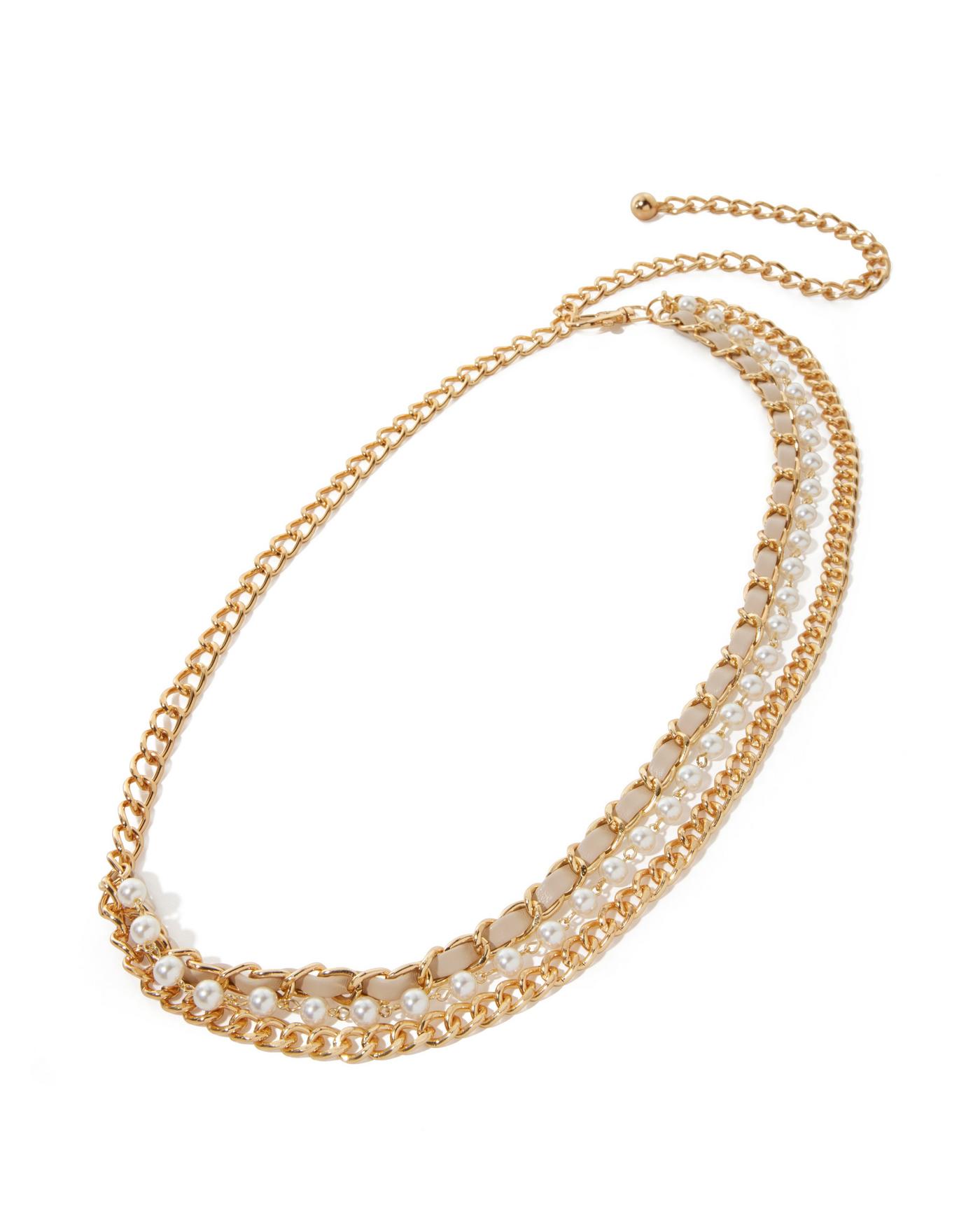 Triple Chain and Pearl Belt Gold Boston Proper