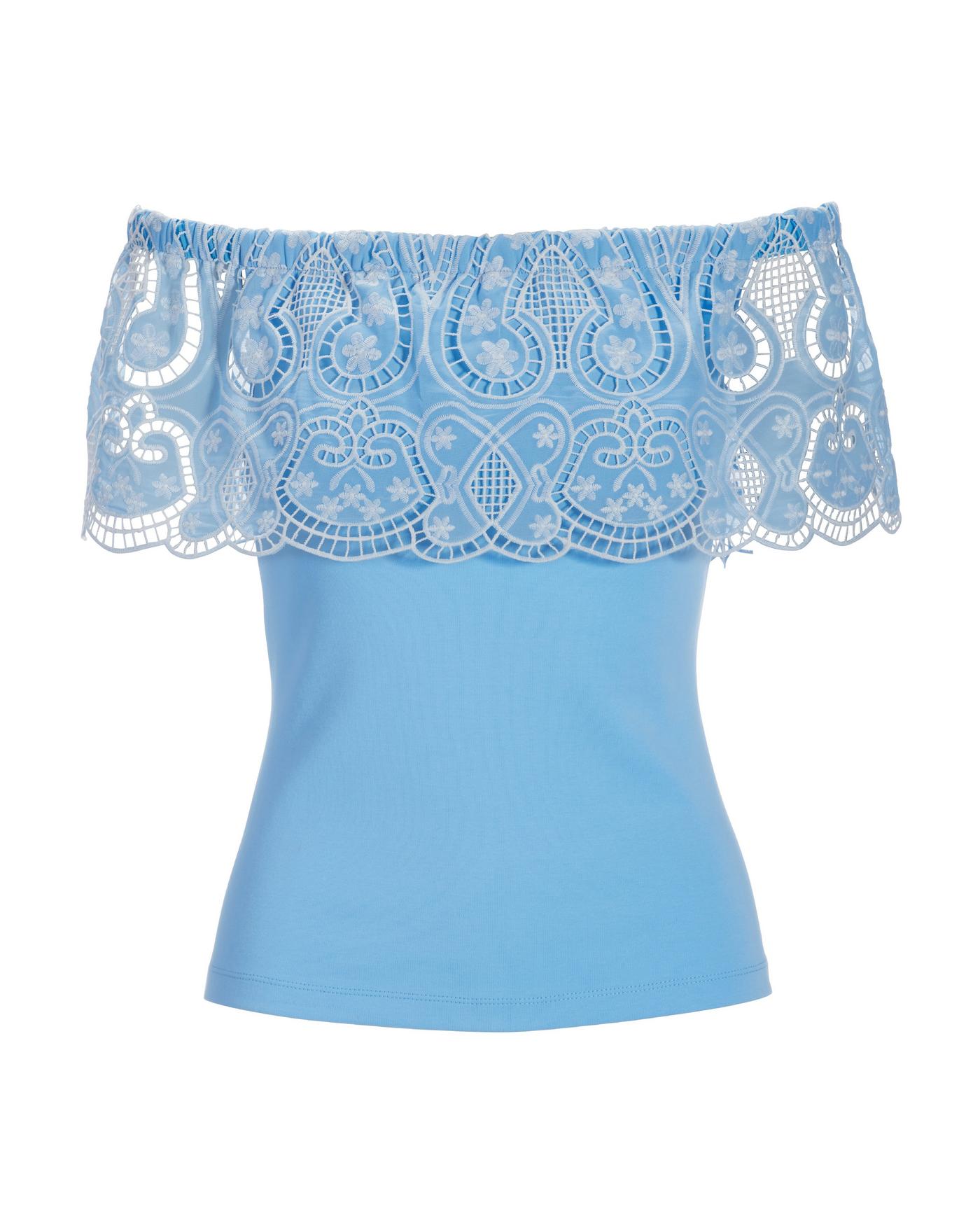Two-Tone Lace Overlay Top - Blue/White | Boston Proper