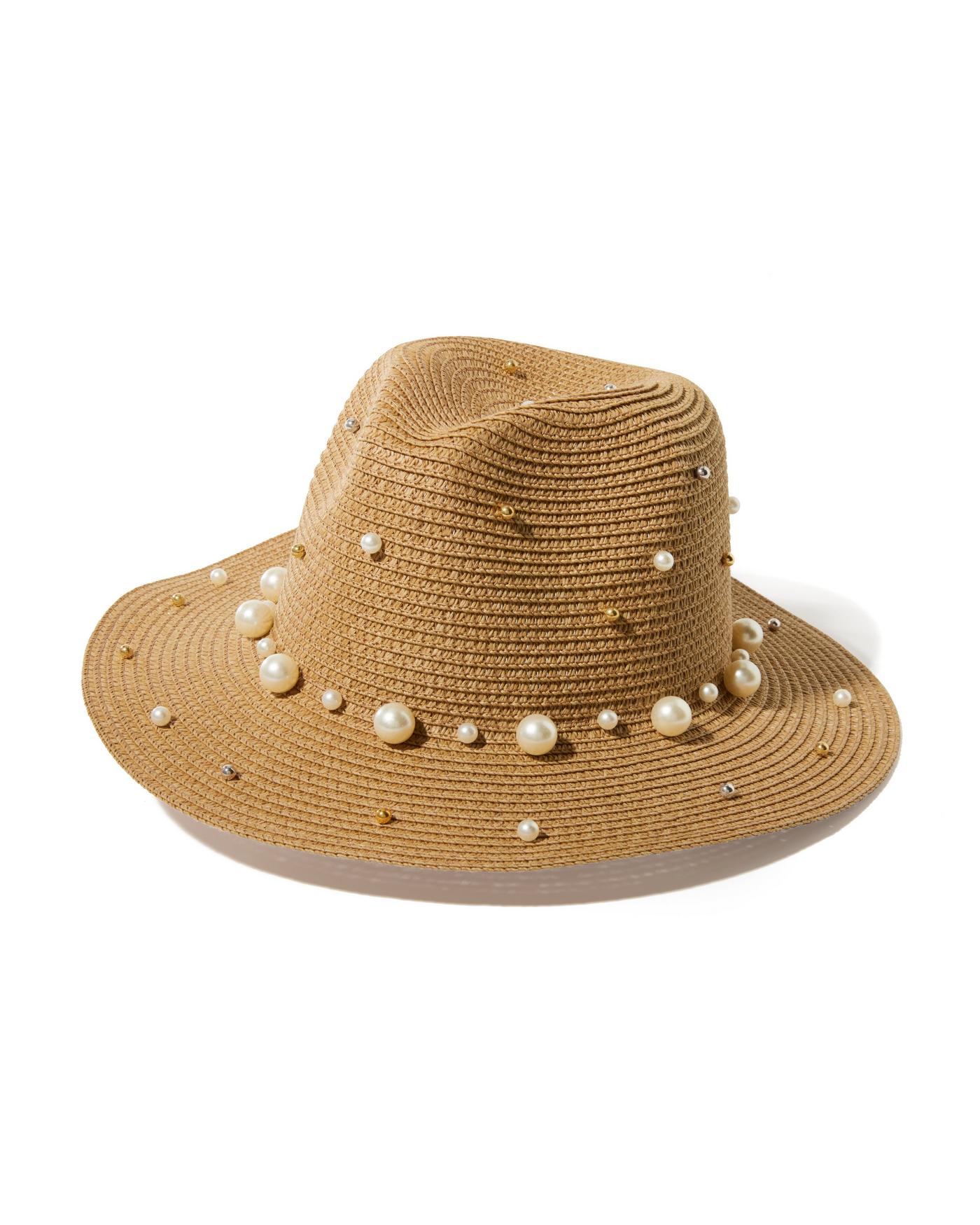 Pearl Embellished Hat - Natural | Boston Proper display picture 3