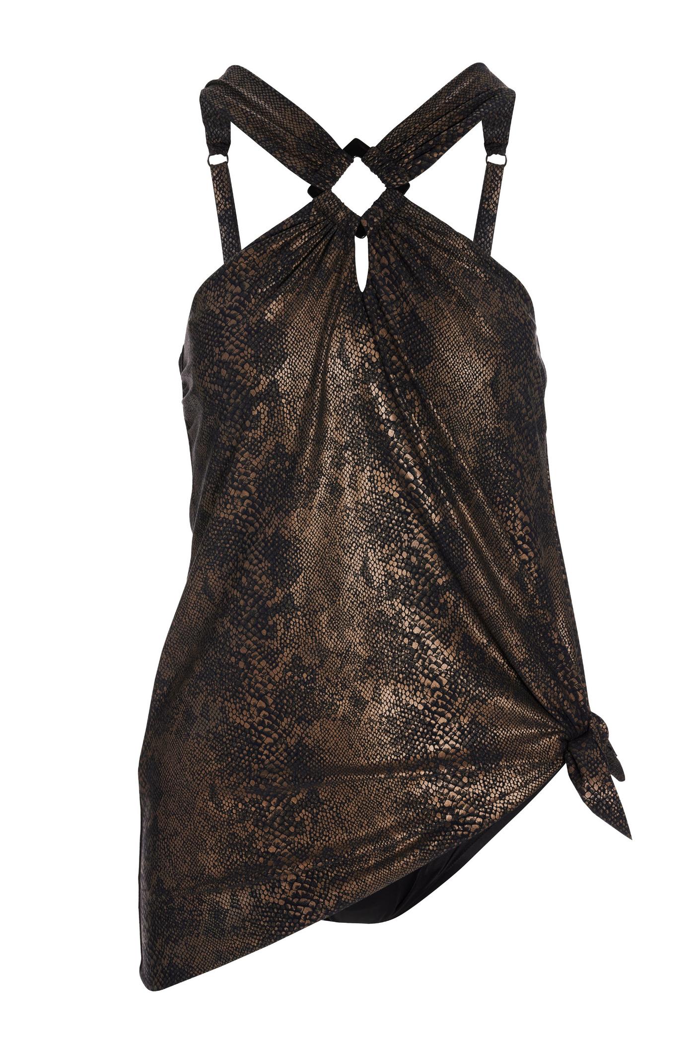 Square-Cut Hardware Snake Print Swim Dress - Gold Multi | Boston Proper