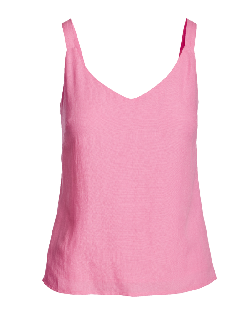 V Neck Linen Tank Top Sachet Pink