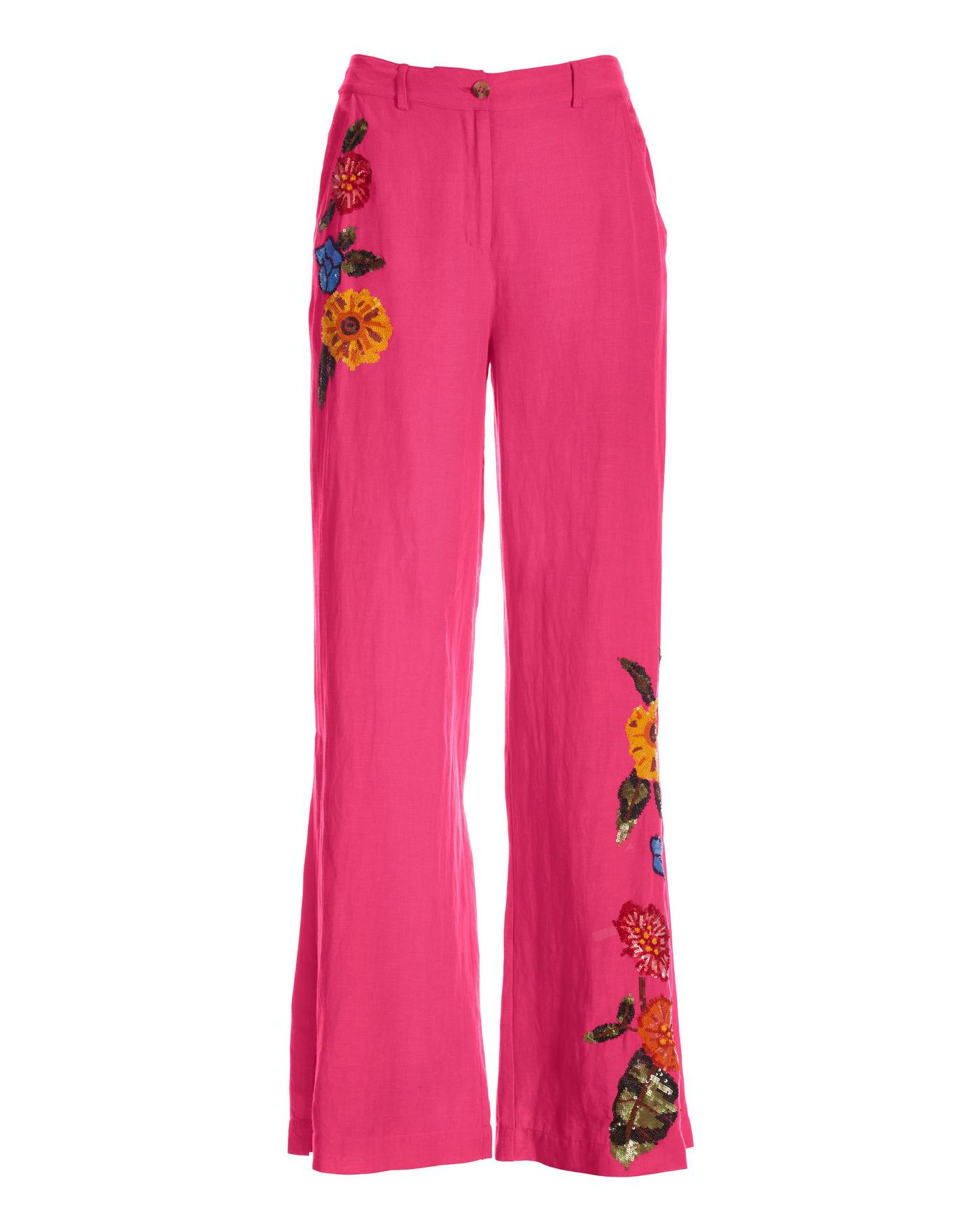 Floral Embellished Linen Pant - Pink Multi | Boston Proper