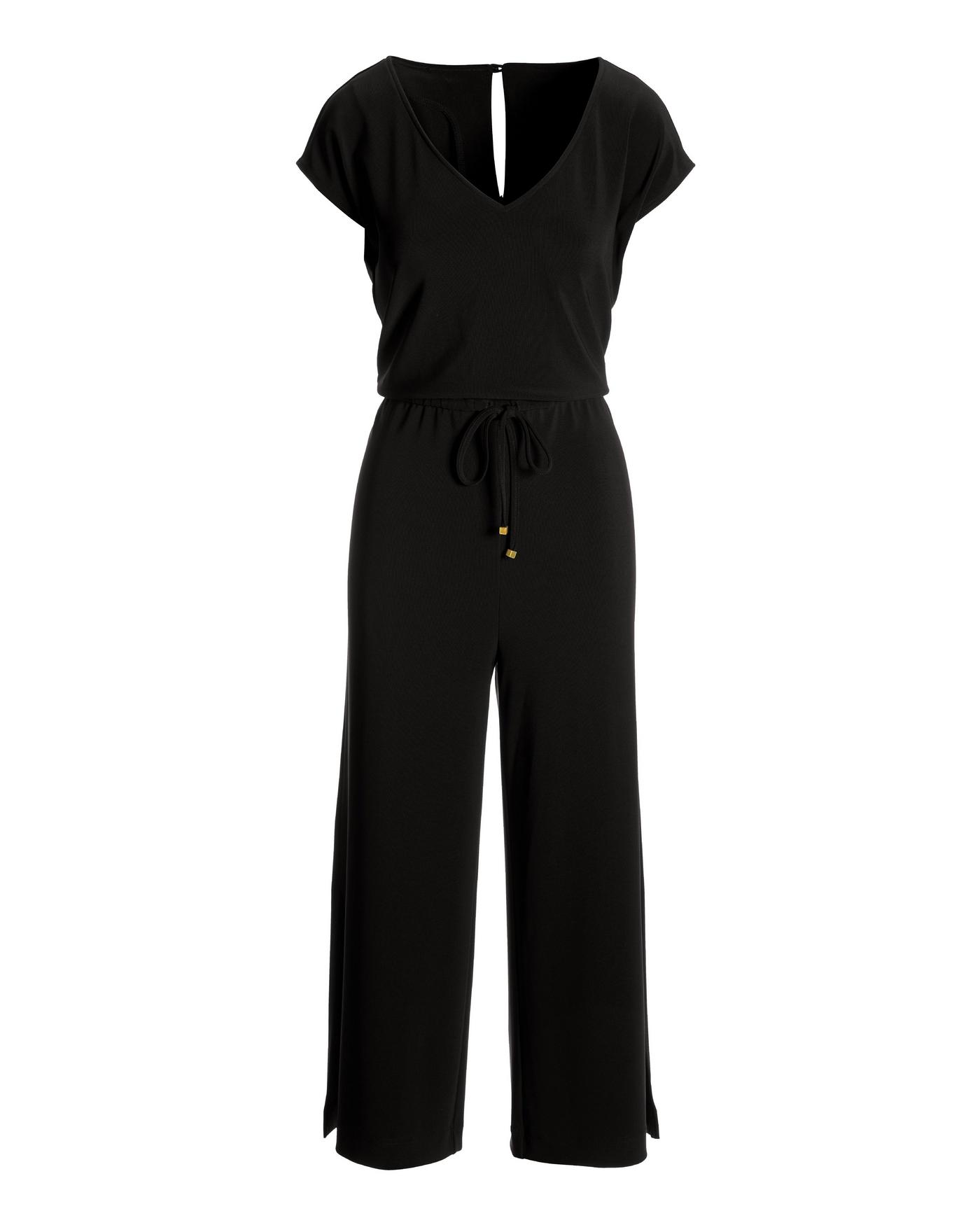 Beyond Travel V neck Drawstring Crop Jumpsuit Jet Black Boston Proper