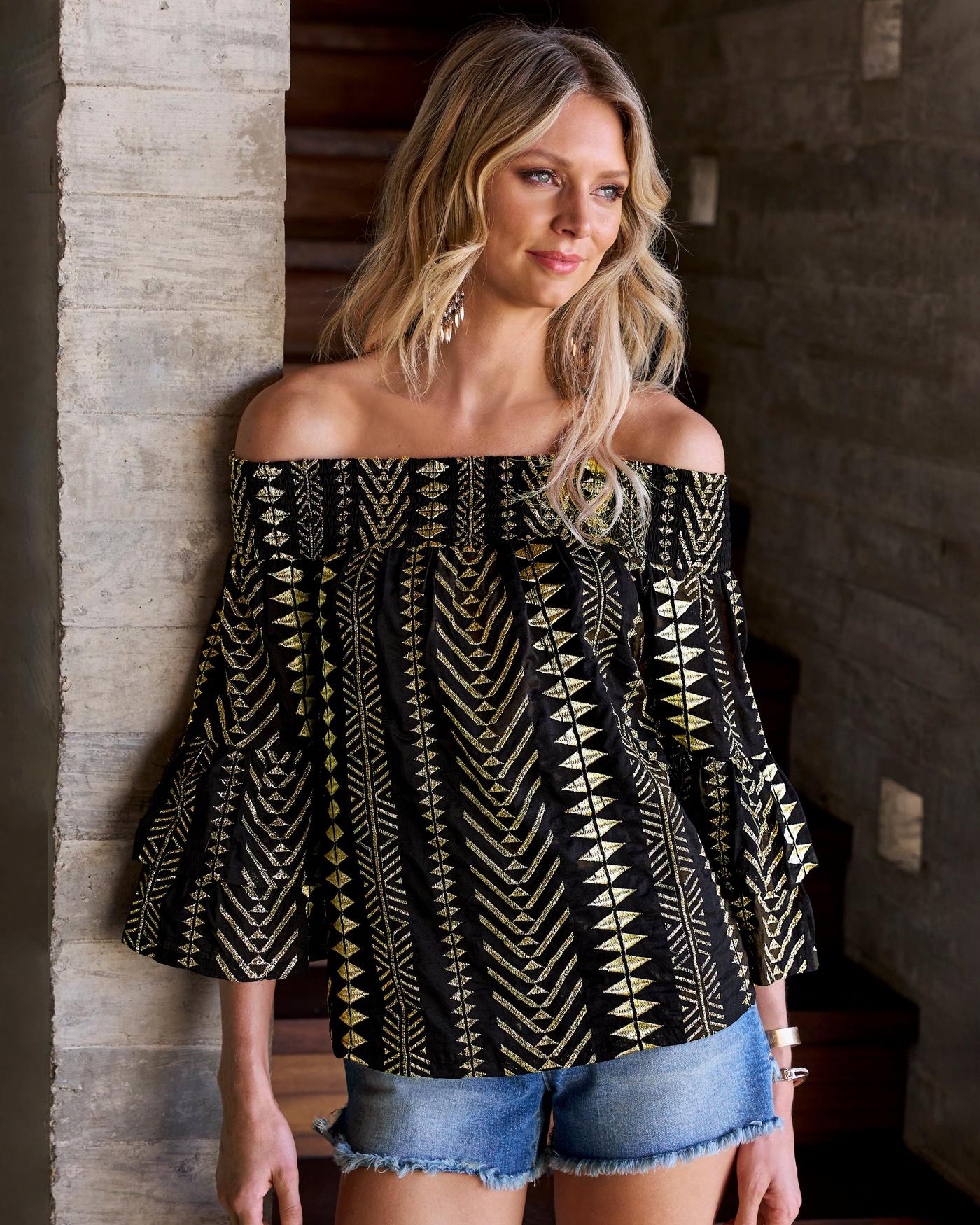 Black and gold off the shoulder top on sale