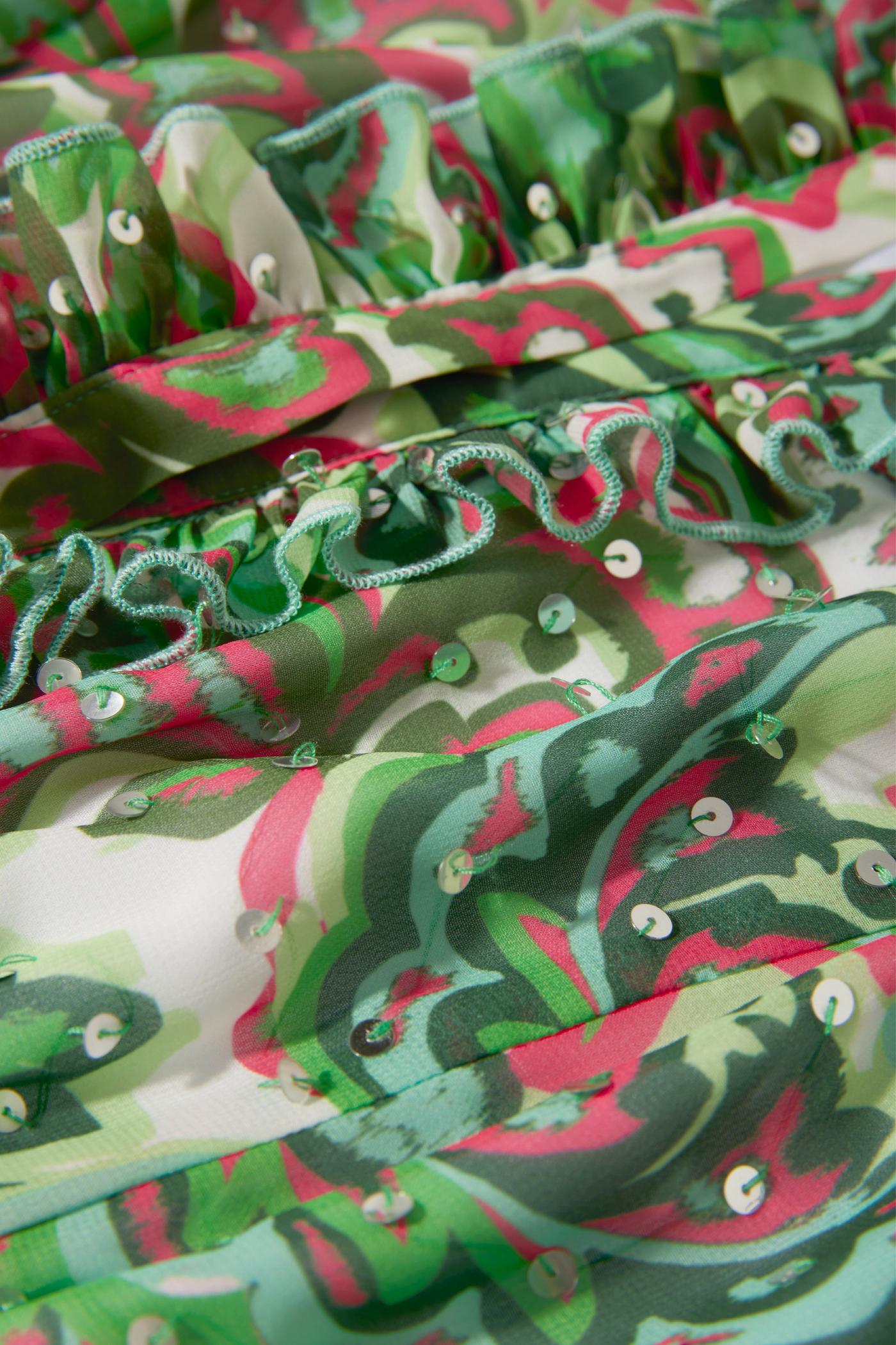 chinese dress ladies Kerry Layered Balloon Sleeve Dress Flower Print Forest Green– Selfie Leslie main image 0