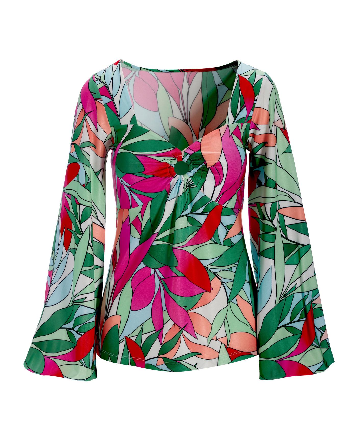 Blouse Femme Sonoma Grande Taille 2X à Volants Et Encolure Trou De Serrure - Multicolore, Manches Bouffantes