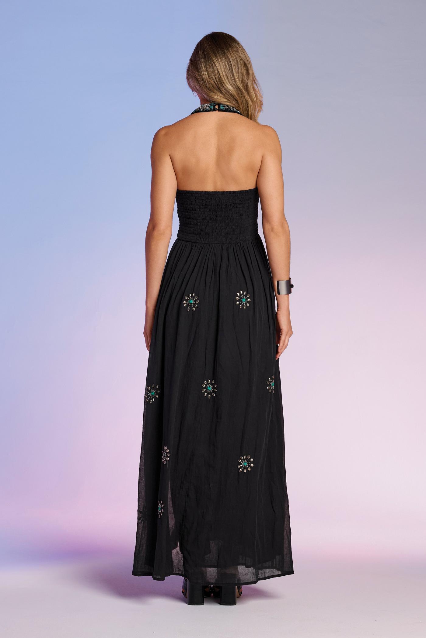 Turquoise Embellished Halter Maxi Dress - Black | Boston Proper