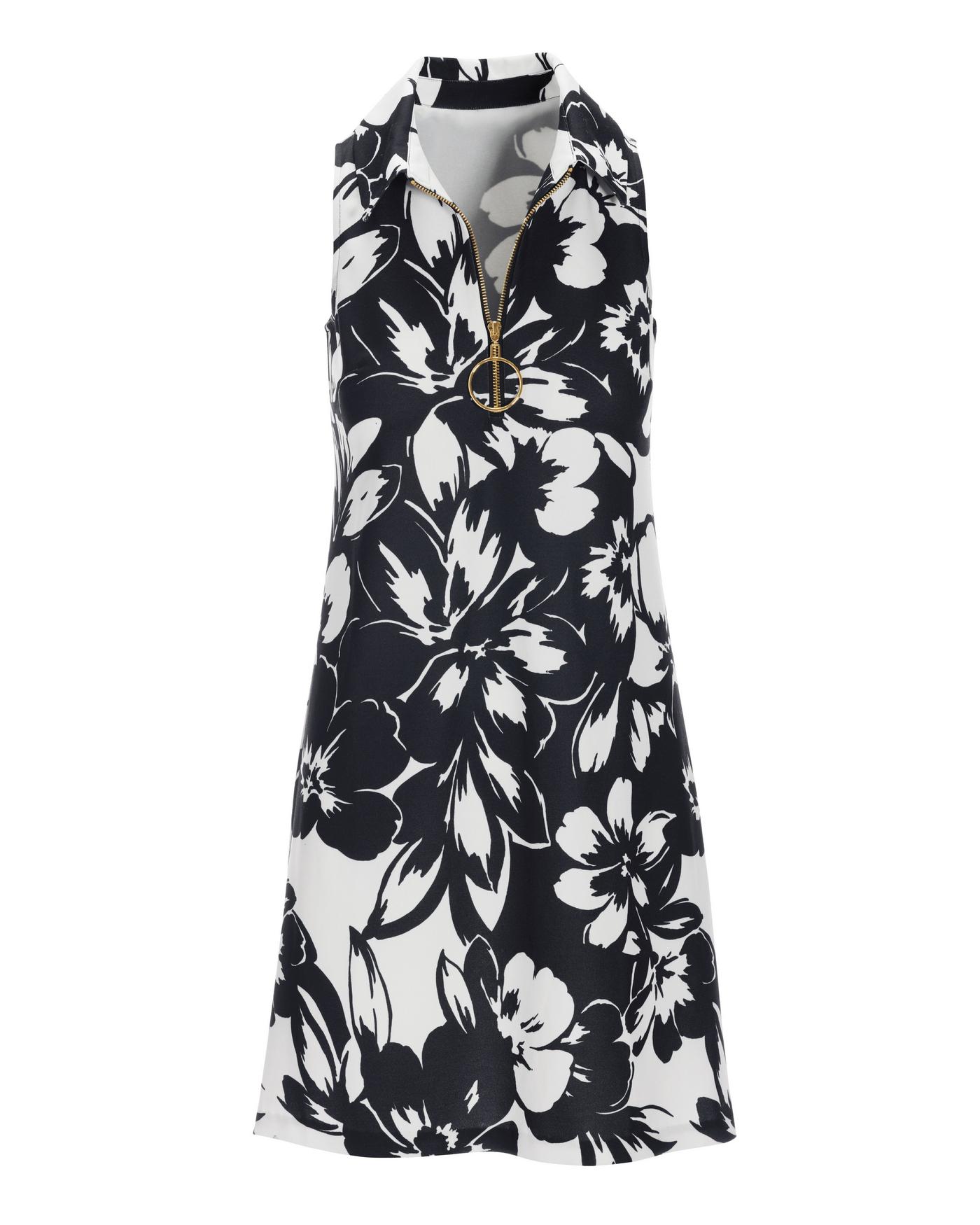 black and white floral dresses Black and White Floral Print Midi Women's Dress XL / BLUE main image 1