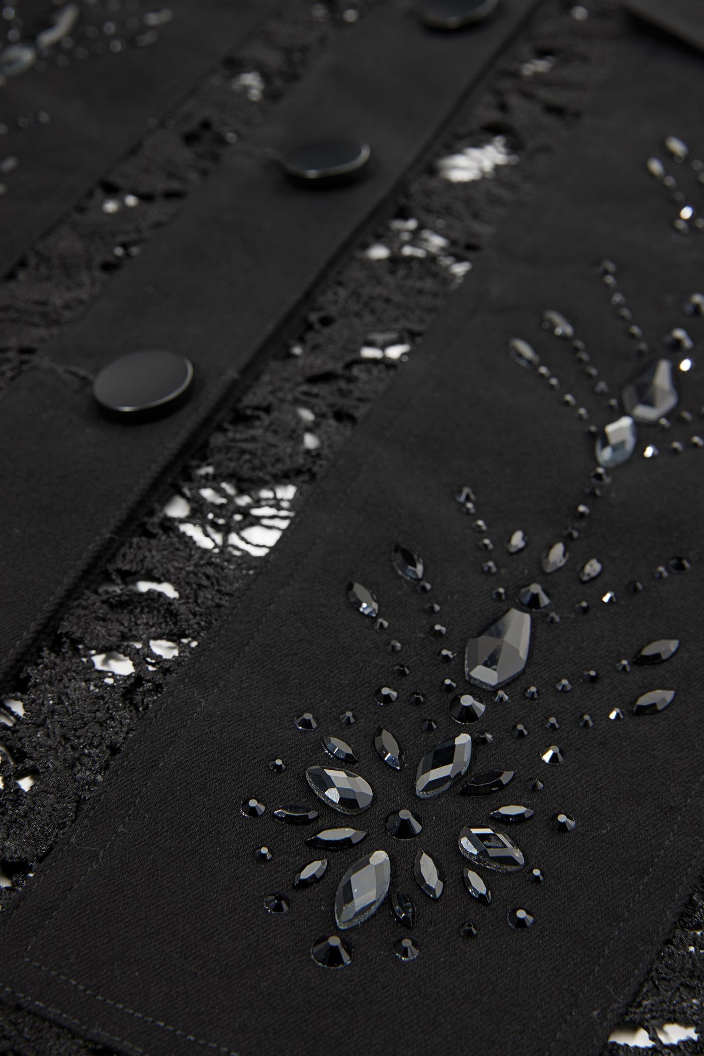 Embellished Lace Three-Quarter Sleeve Denim Jacket - Black | Boston Proper