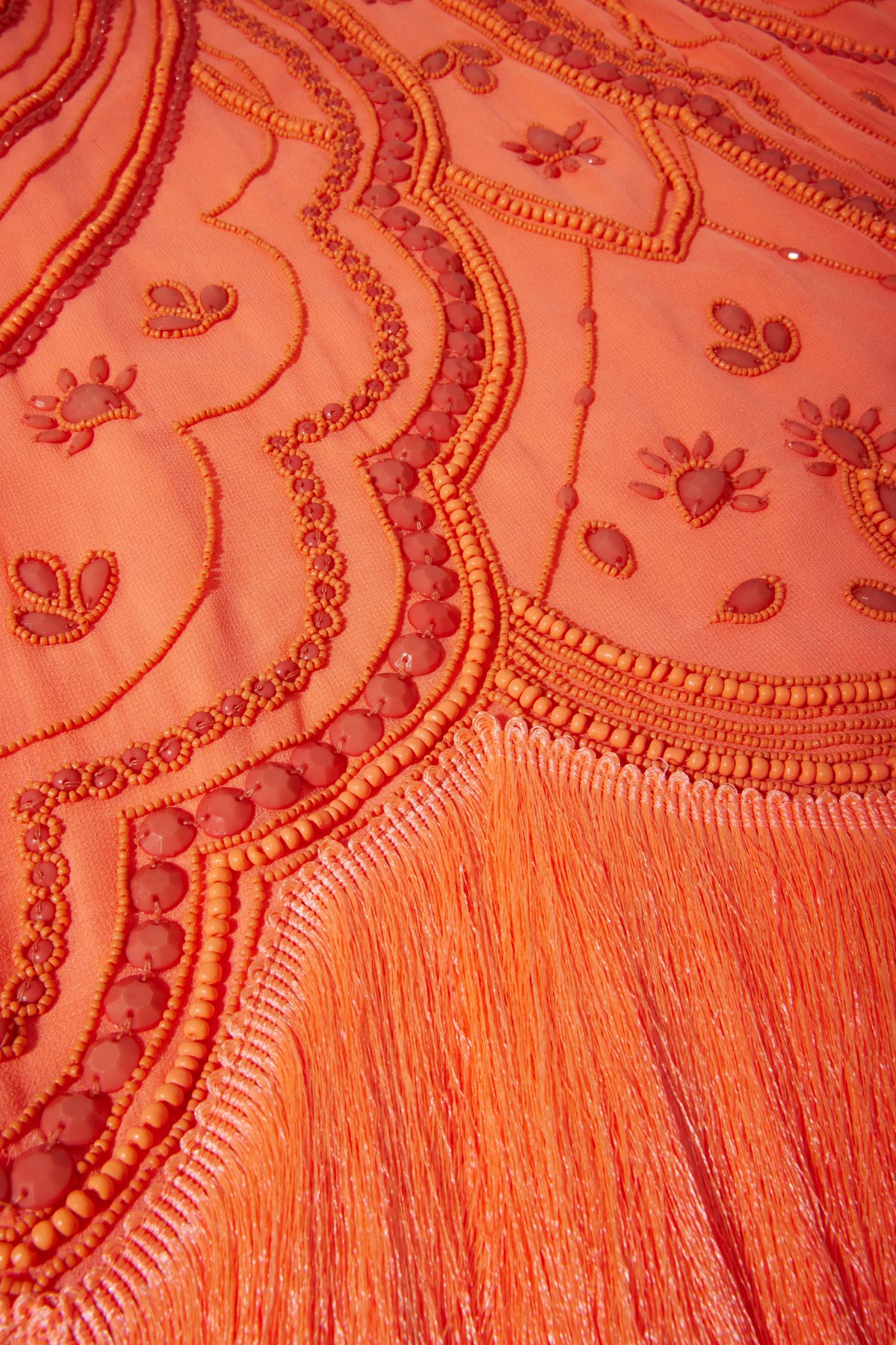 Hand Beaded Fringe Shift Dress - Coral Orange | Boston Proper