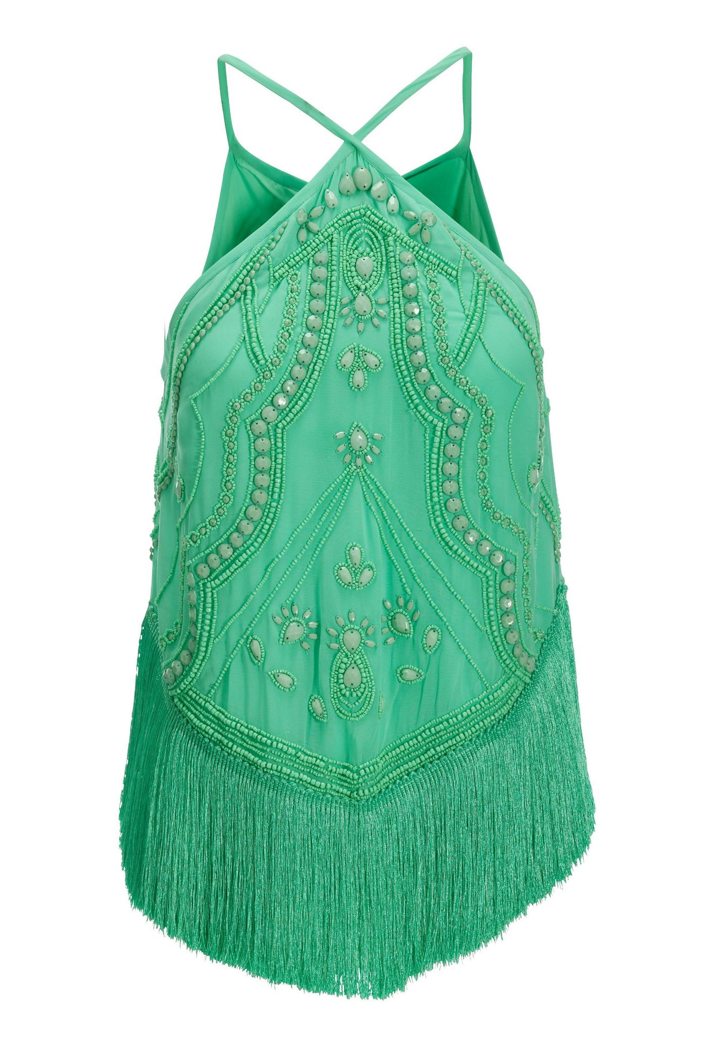 Hand Beaded Fringe Halter Top - Juniper | Boston Proper