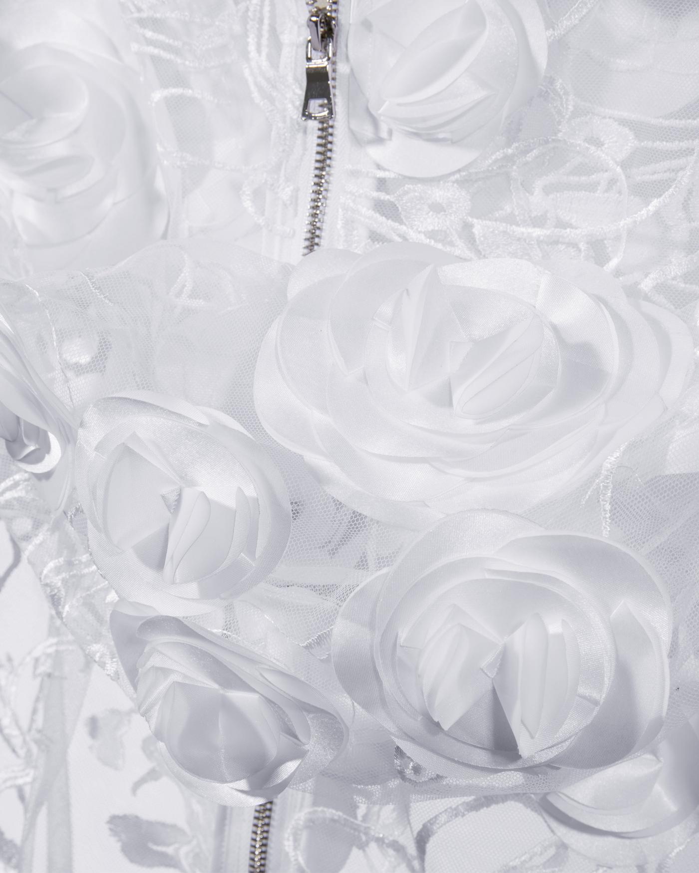 Mesh 3D Rosette Zip Jacket - White | Boston Proper