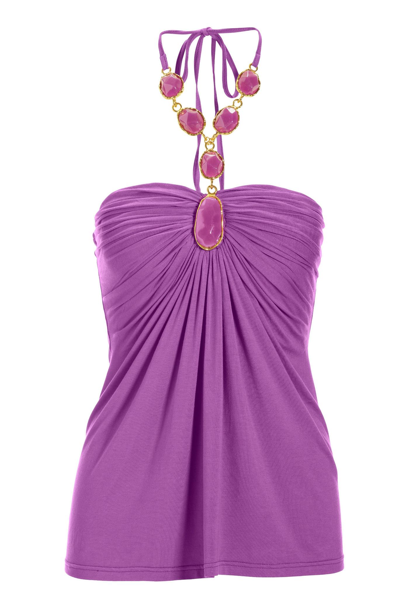 Embellished Trim Ruched Halter - Iris Orchid Purple | Boston