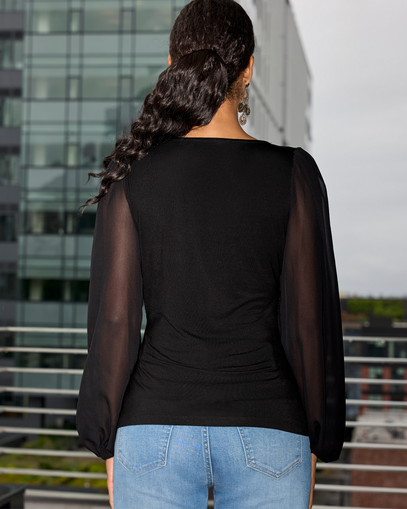 Scallop Lace Long Sleeve Top Proper Black | Boston Proper