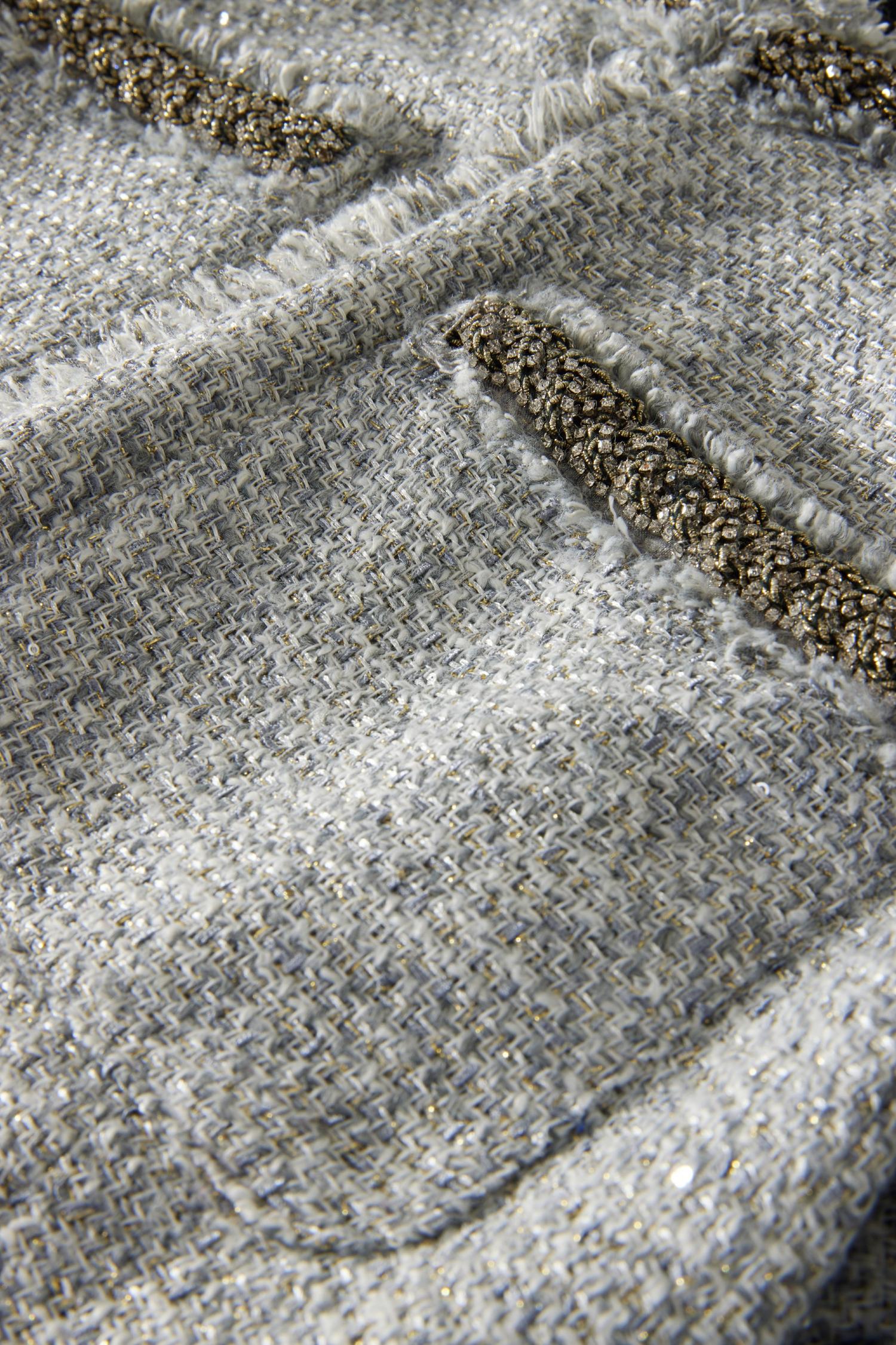 Boston Proper - Gray - Crystal Trim Collarless Tweed Jacket - 2