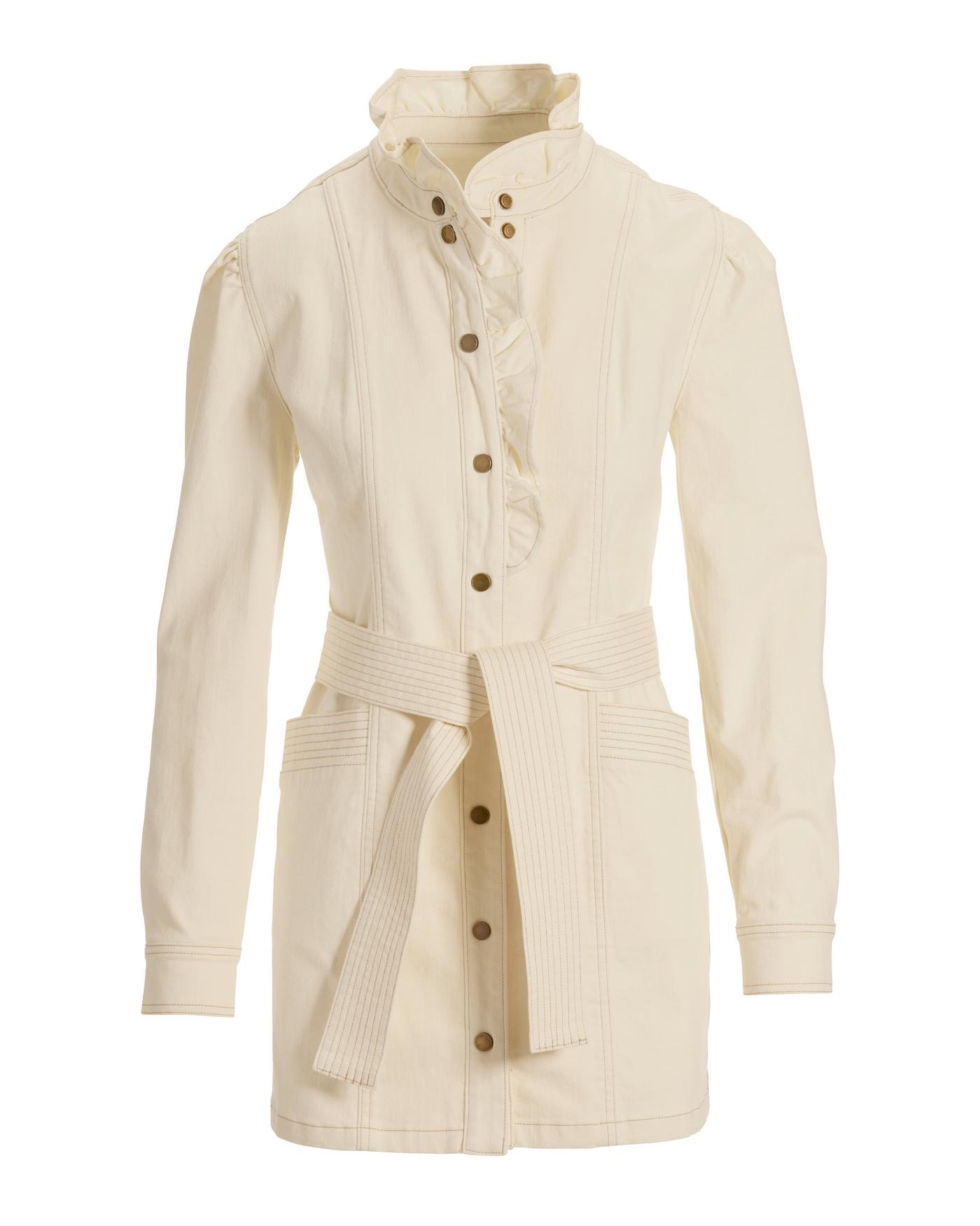 Ruffle Trim Denim Utility Jacket - Off White | Boston Proper