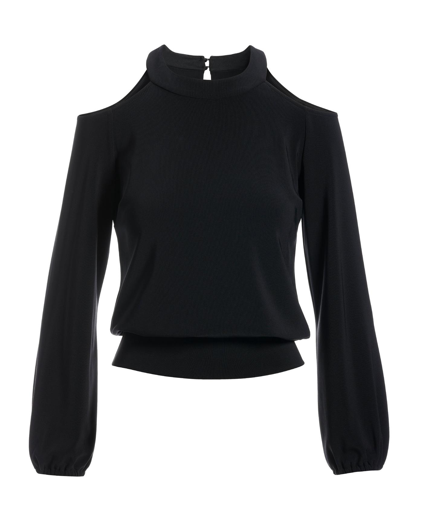 Black v neck cold shoulder top clearance