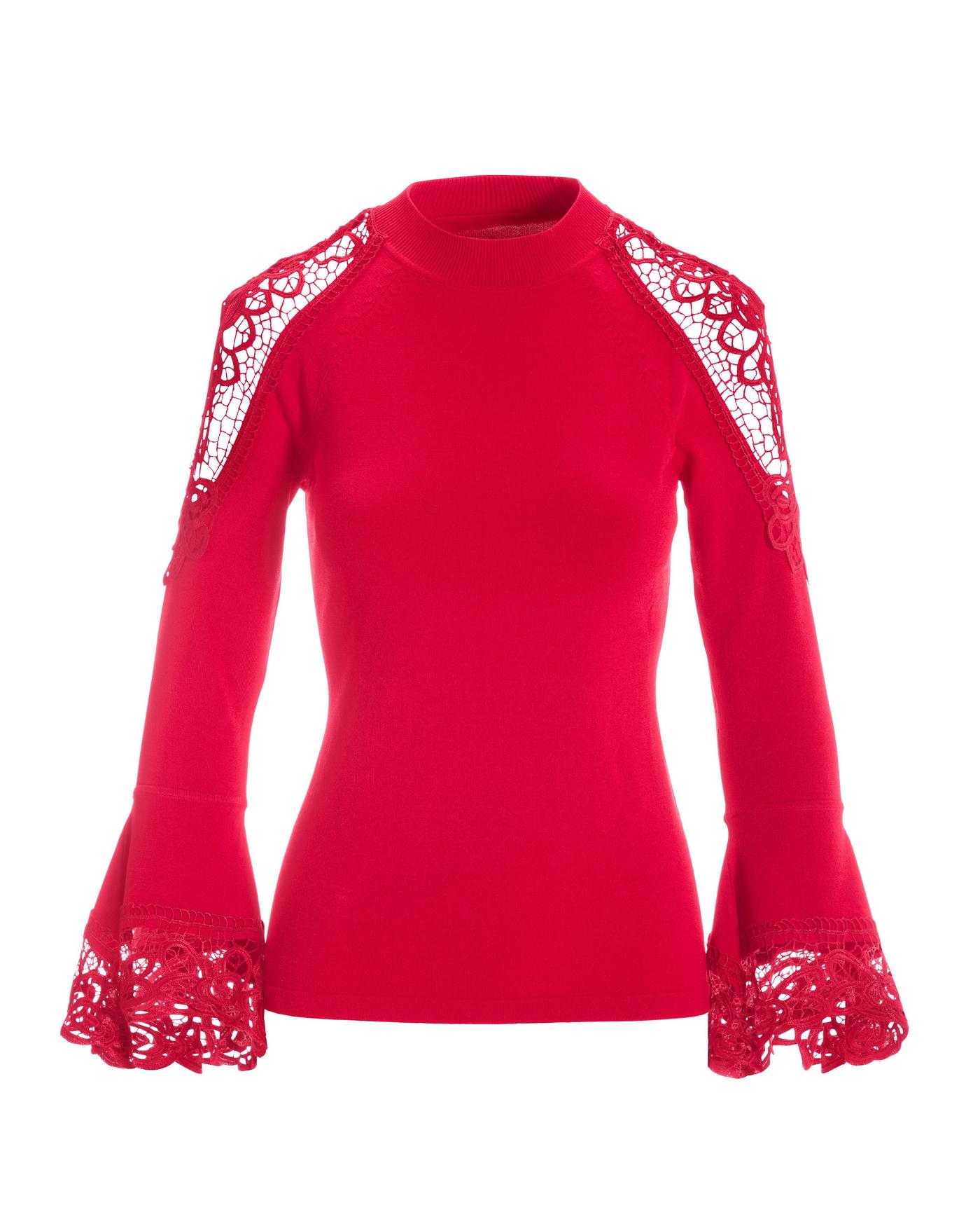 Red lace bell sleeve top top