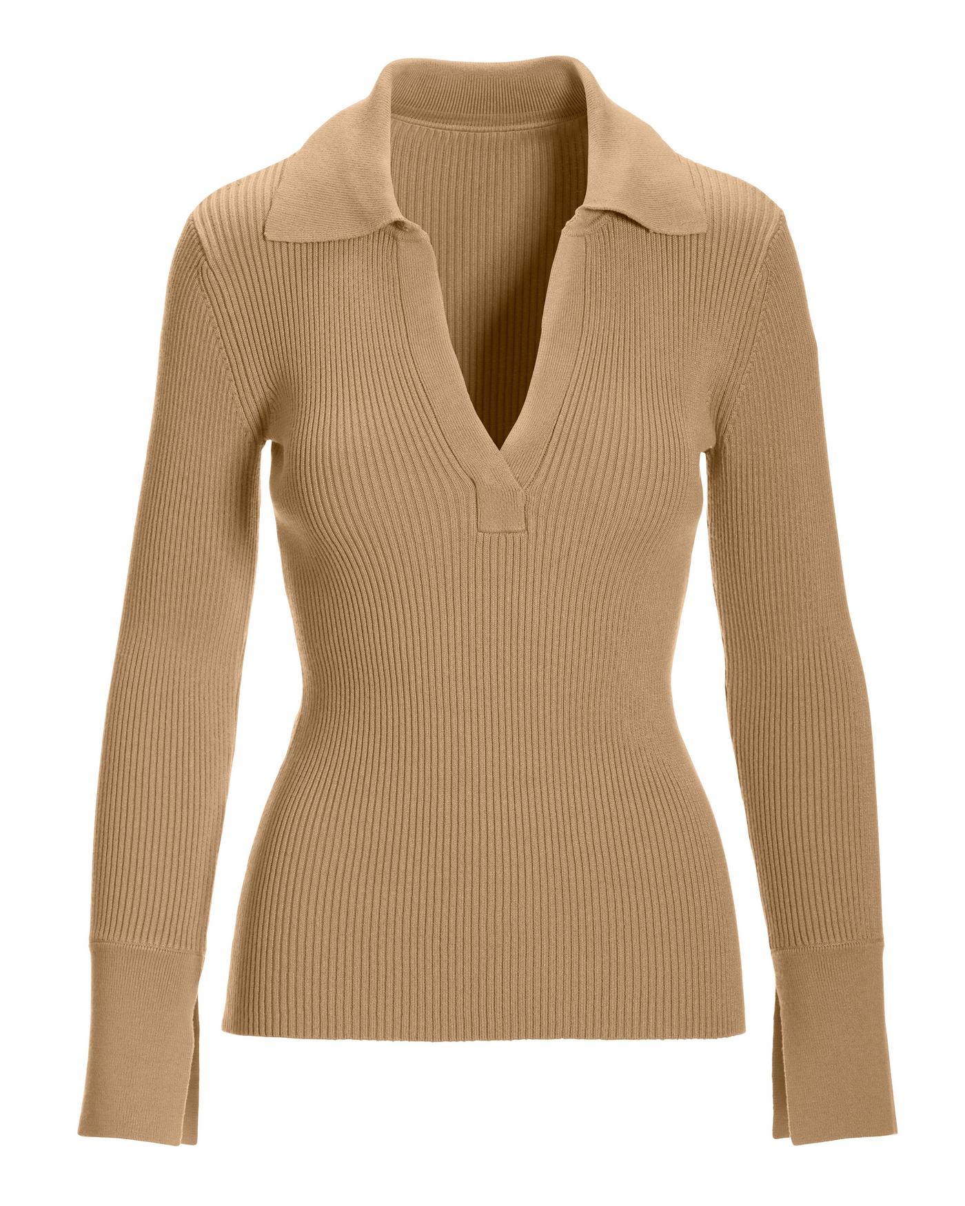 Ribbed Collar Sweater - Sesame | Boston Proper